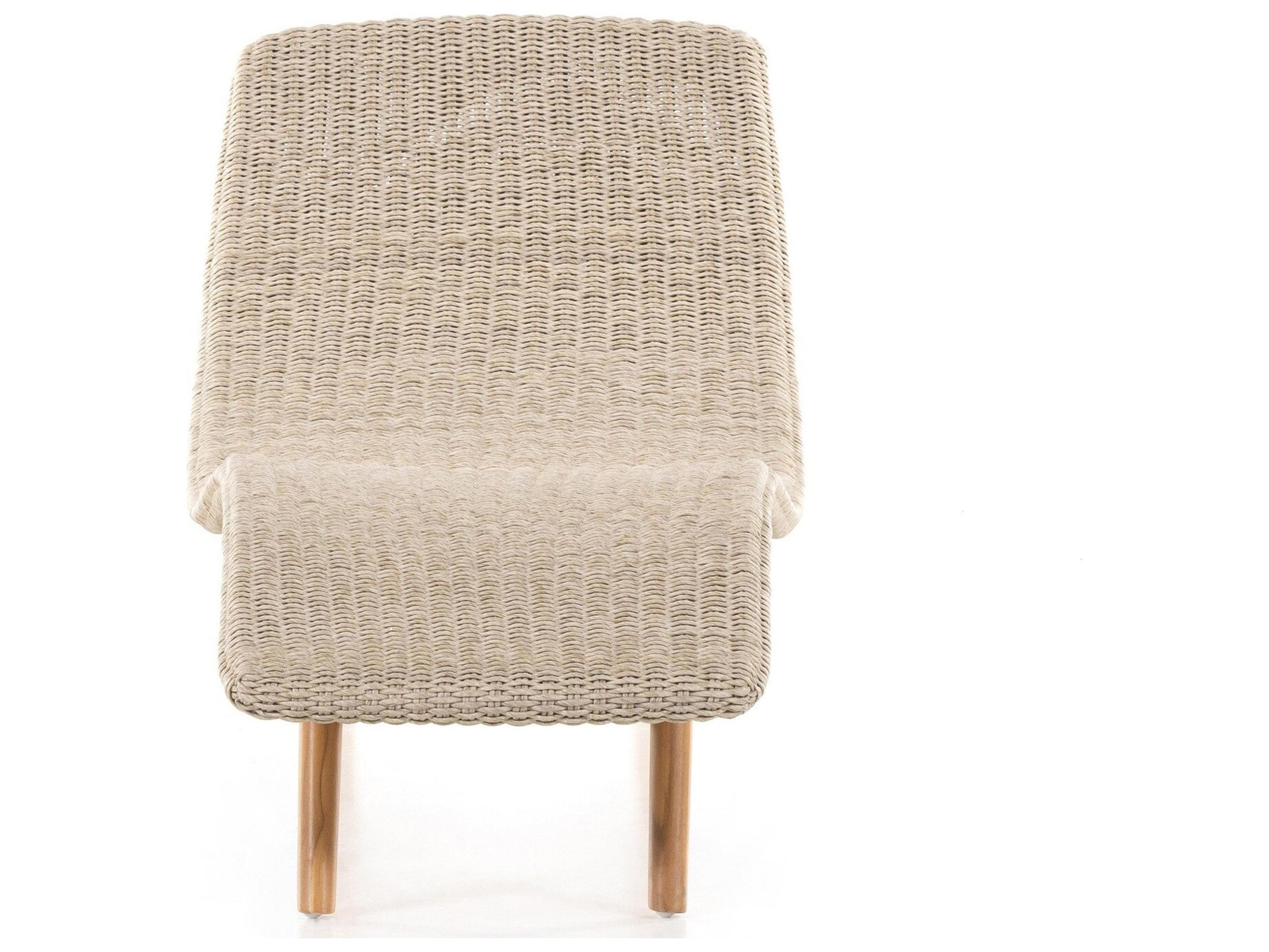 Four Hands Outdoor Grass Roots Vintage White Polypropylene / Natural Teak Chaise Lounge