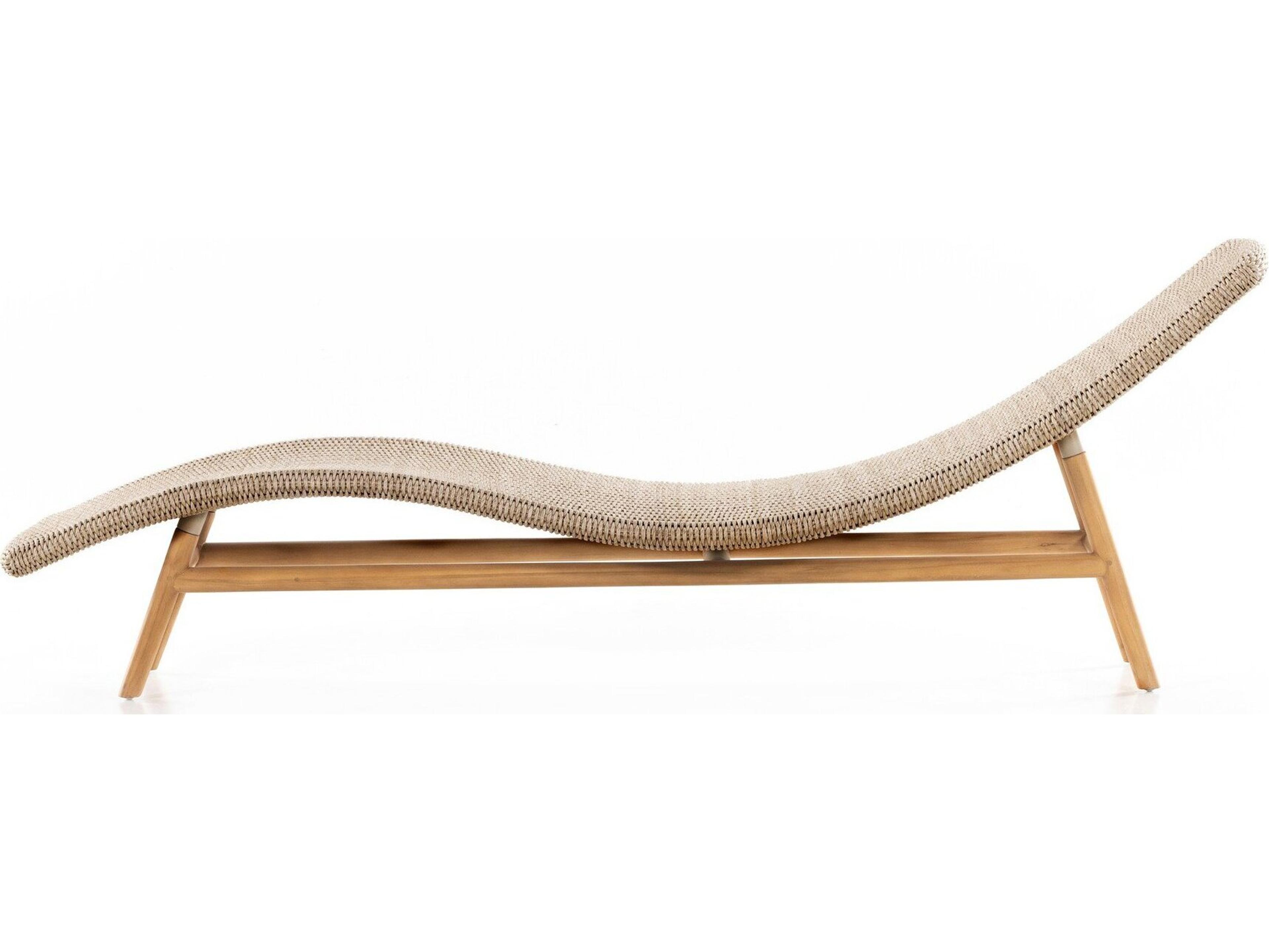 Four Hands Outdoor Grass Roots Vintage White Polypropylene / Natural Teak Chaise Lounge