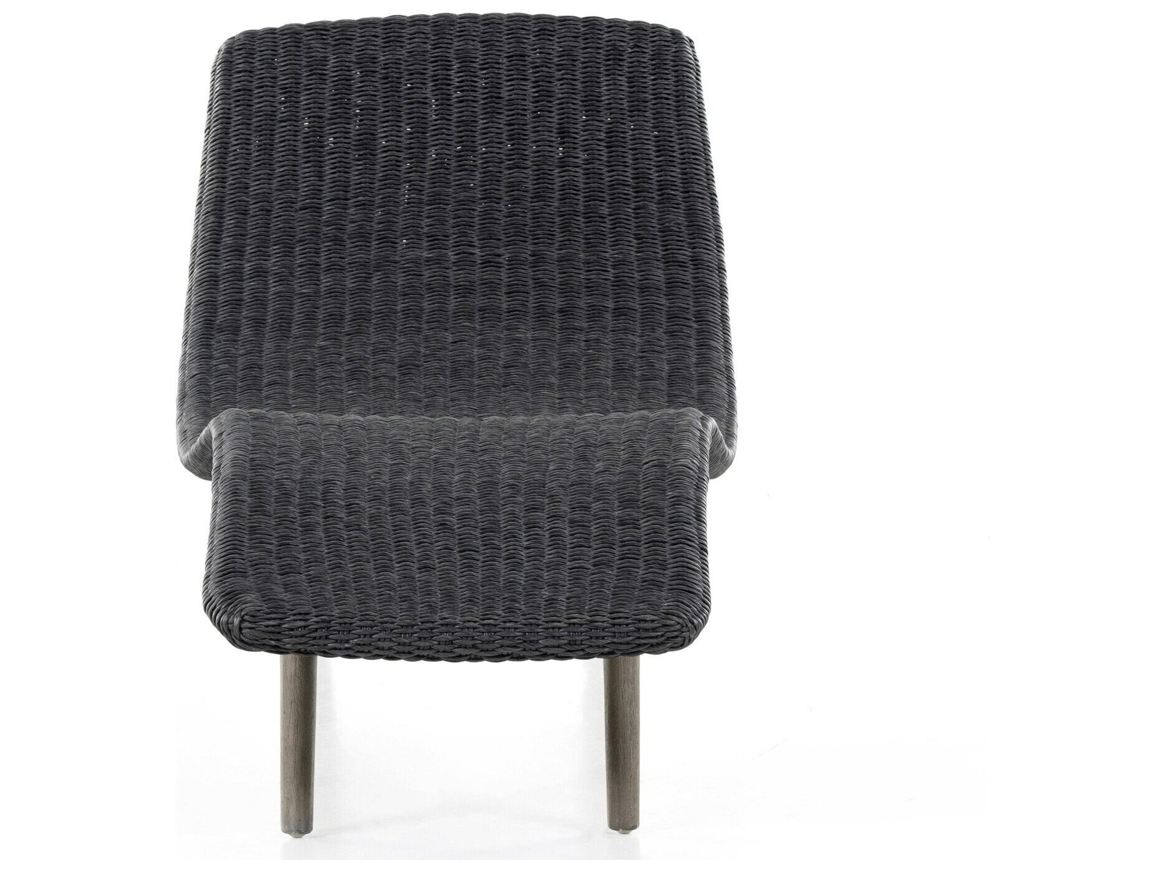 Four Hands Outdoor Grass Roots Vintage Coal Polypropylene / Weathered Grey Teak Chaise Lounge