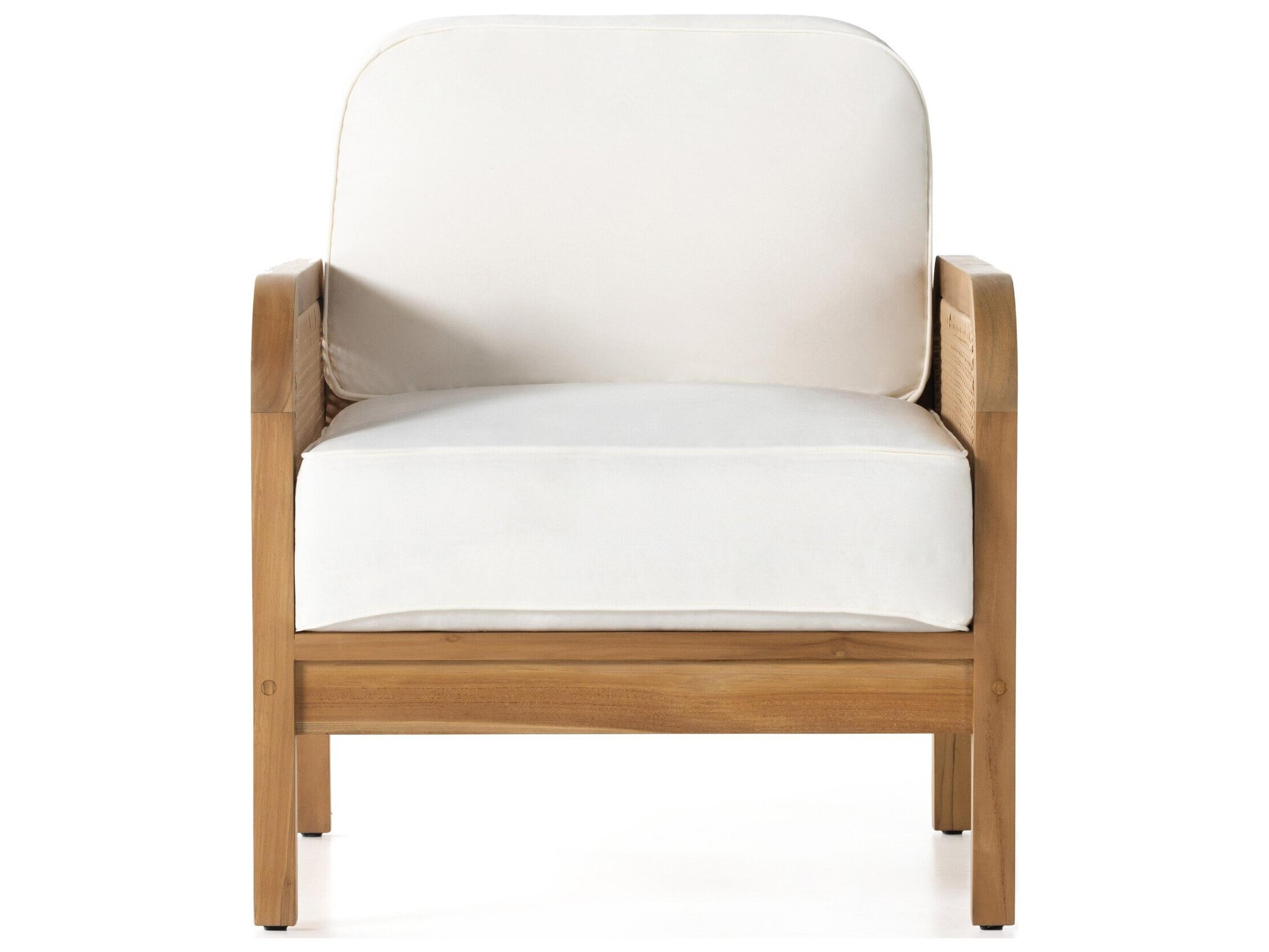 Four Hands Outdoor Duvall Natural Teak / Faux Rattan Lounge Chair with Natural Ivory Cushion