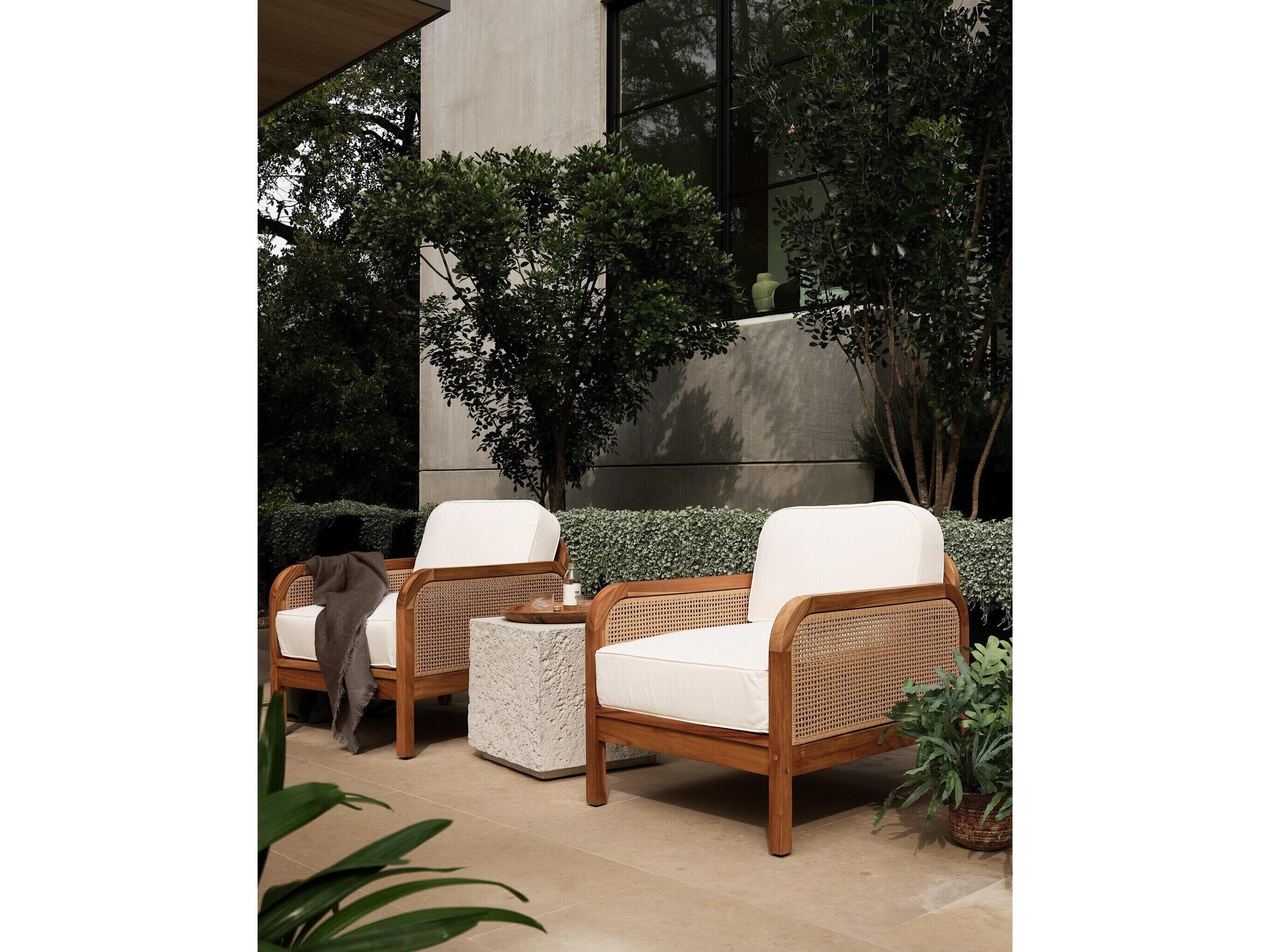 Four Hands Outdoor Duvall Natural Teak / Faux Rattan Lounge Chair with Natural Ivory Cushion