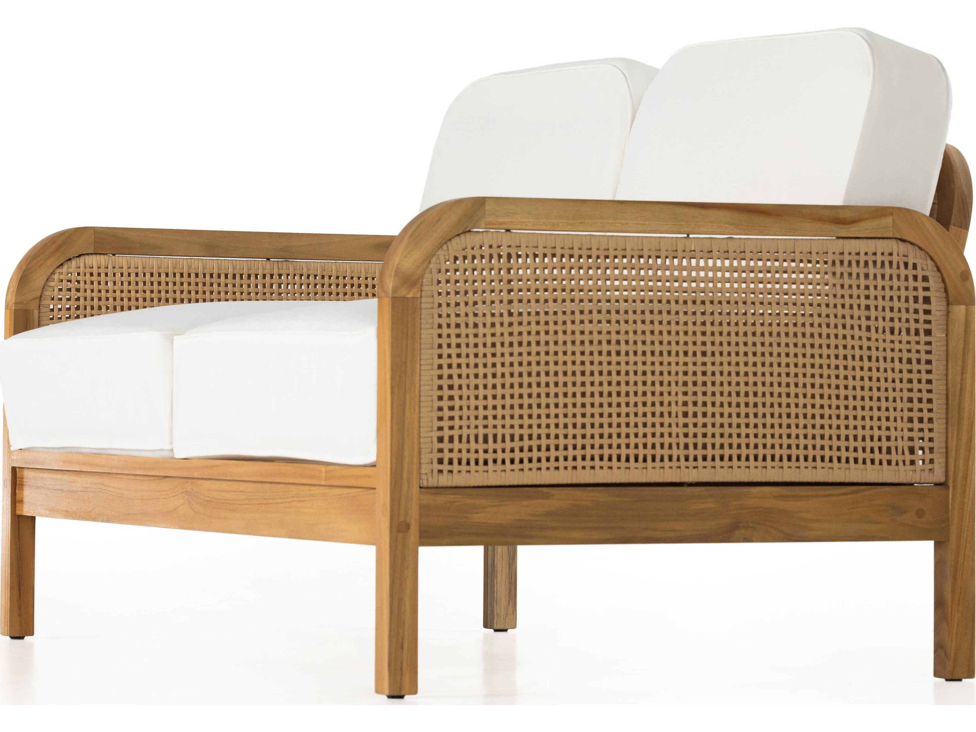 Luxecor Globetrotter Outdoor Natural Teak / Faux Rattan Loveseat with Ivory Cushion