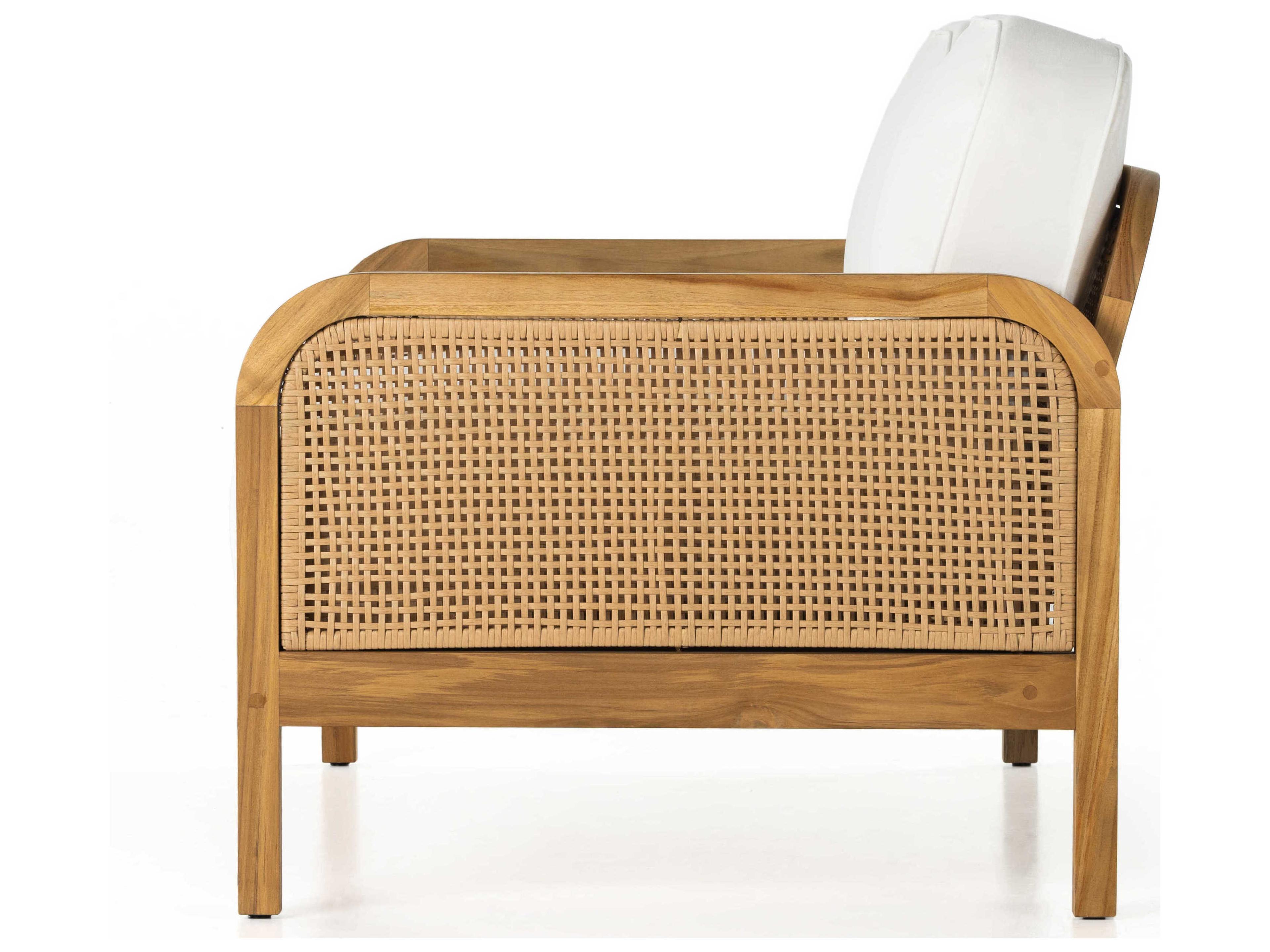 Luxecor Globetrotter Outdoor Natural Teak / Faux Rattan Loveseat with Ivory Cushion