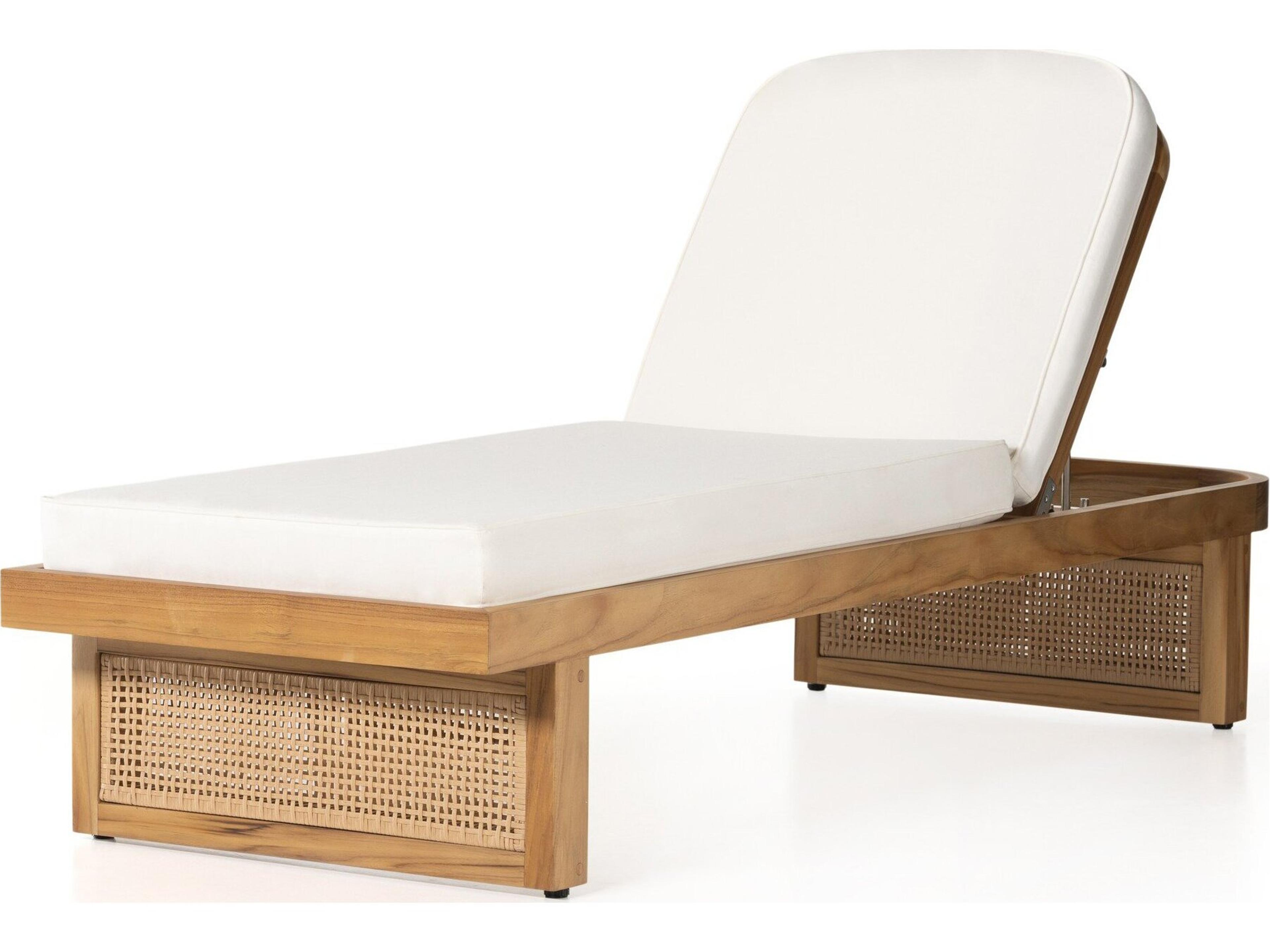 Duvall Natural Teak / Faux Rattan Chaise Lounge with Natural Ivory Cushion