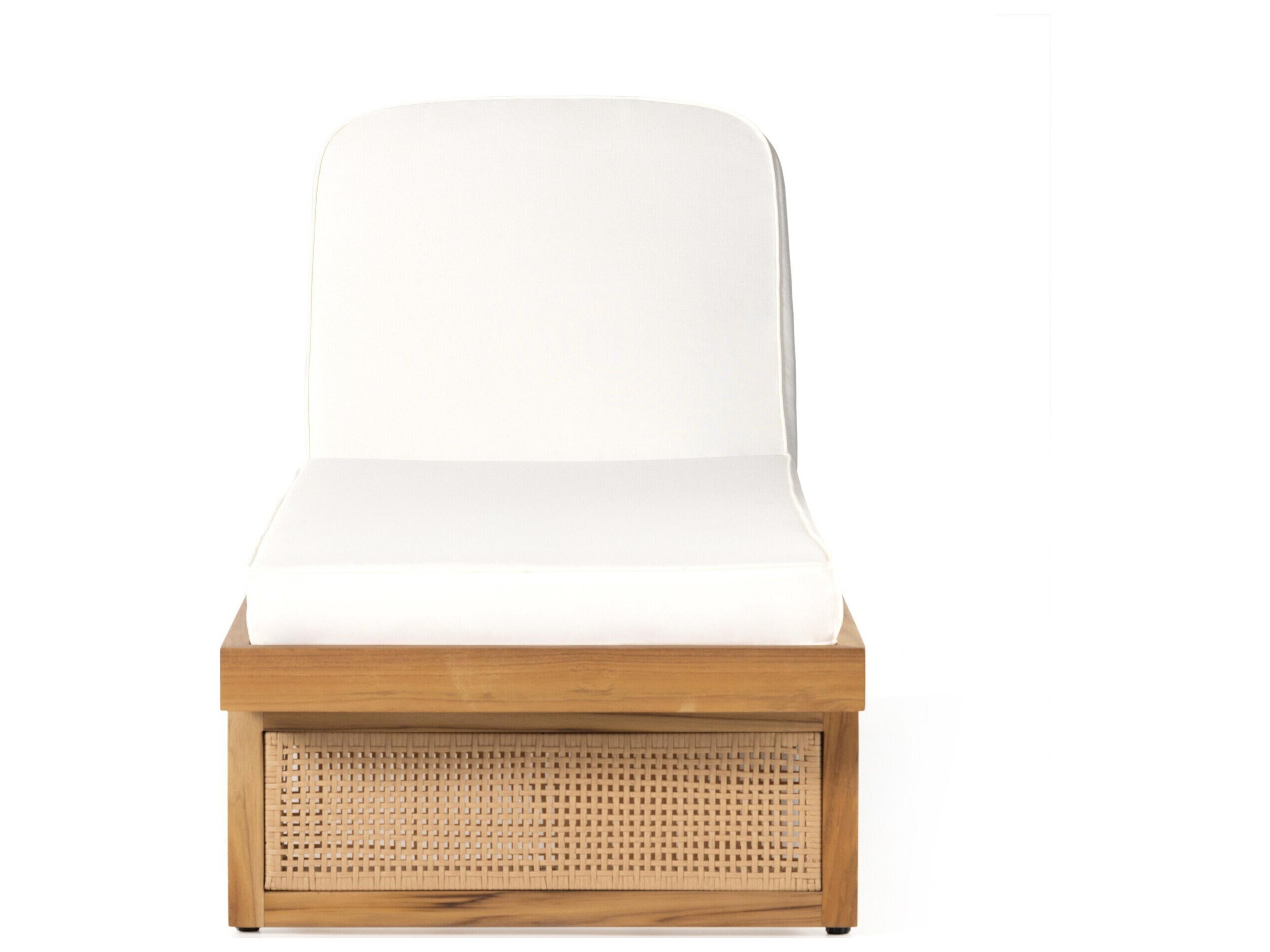 Four Hands Outdoor Duvall Natural Teak / Faux Rattan Chaise Lounge with Natural Ivory Cushion