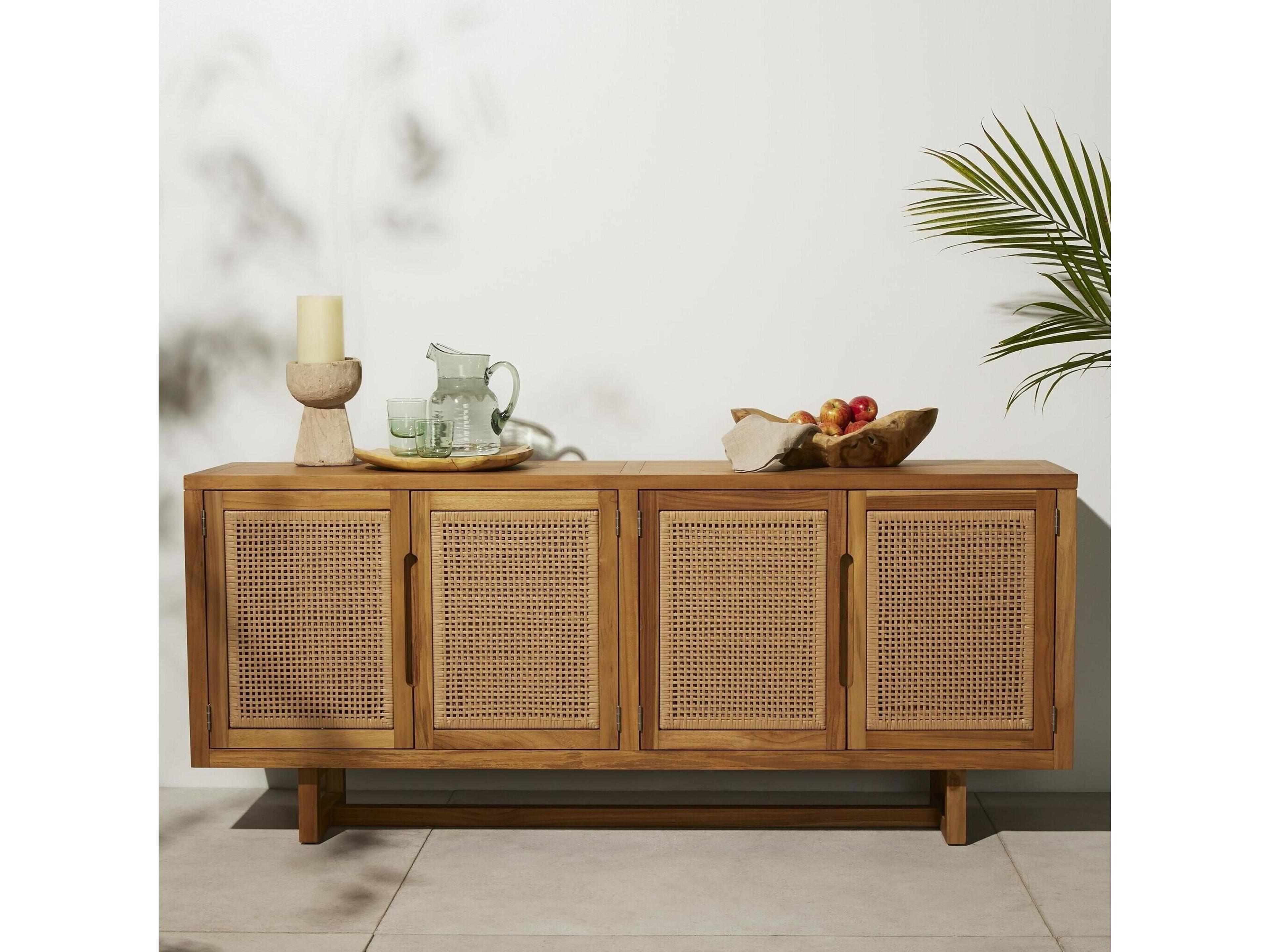 Four Hands Outdoor Duvall Natural Teak / Faux Rattan Rectangular Sideboard
