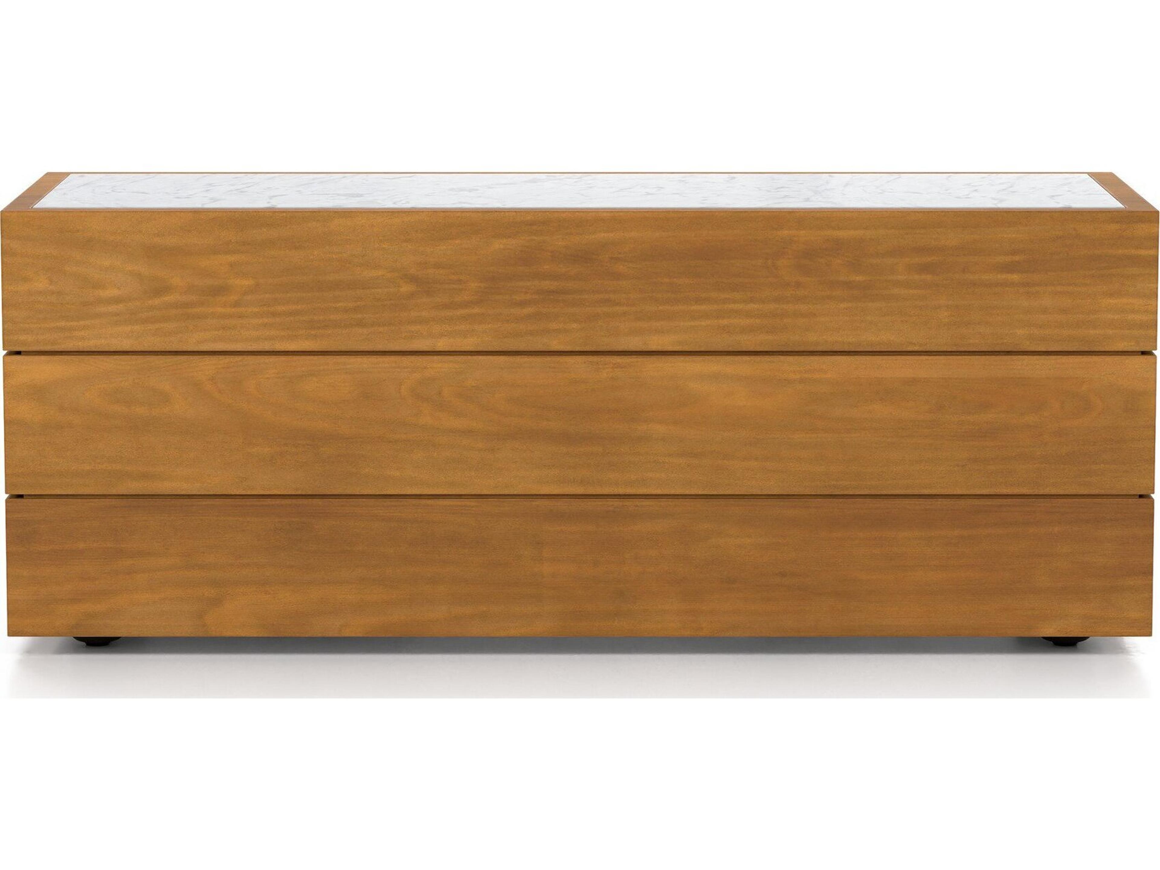 Four Hands Outdoor Solano Natural Teak / White Marble Rectangular End Table