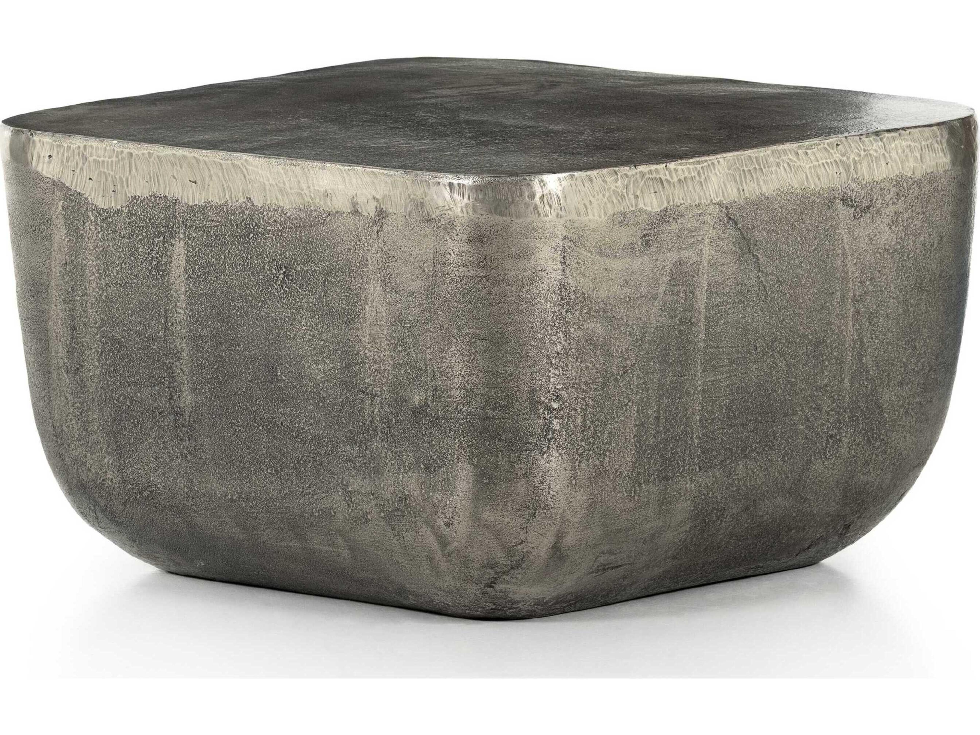 Globetrotter Outdoor Raw Antique Nickel Aluminum Square End Table