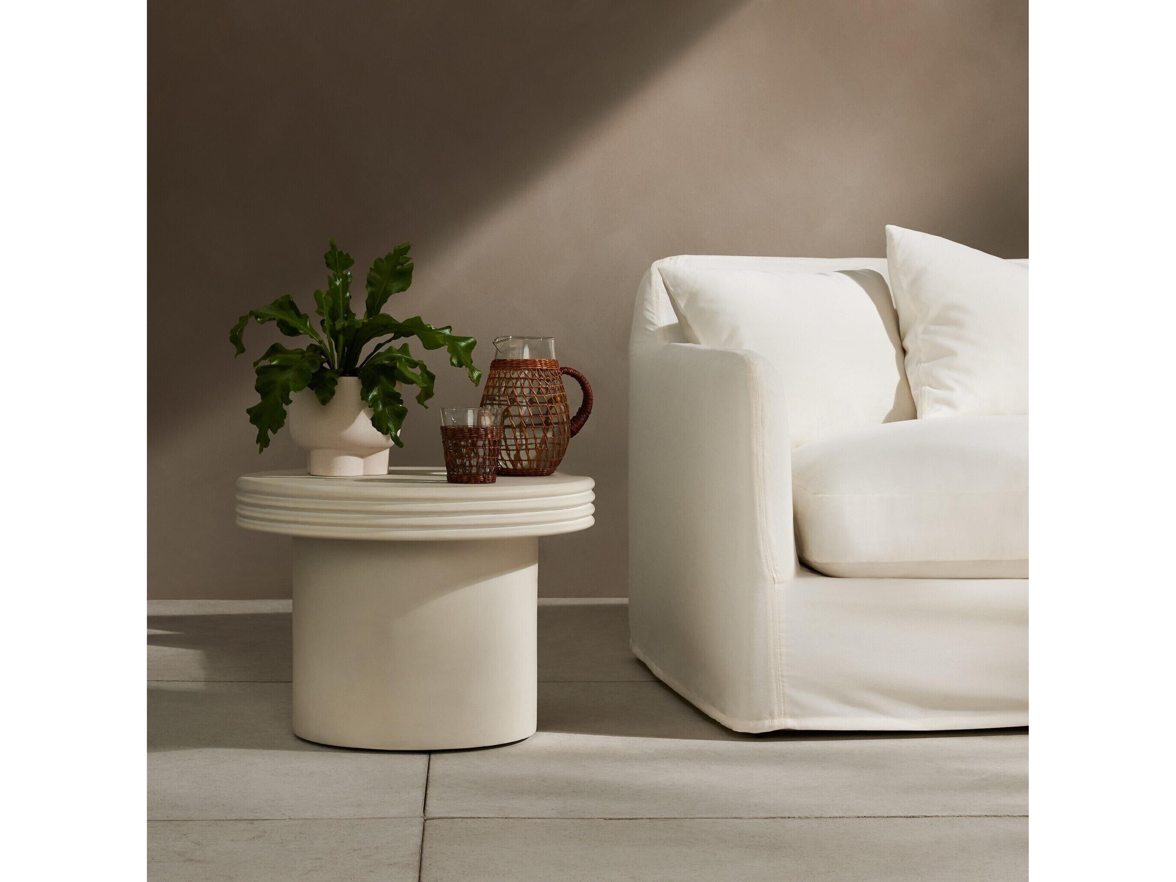 Globetrotter Outdoor White Concrete Round End Table