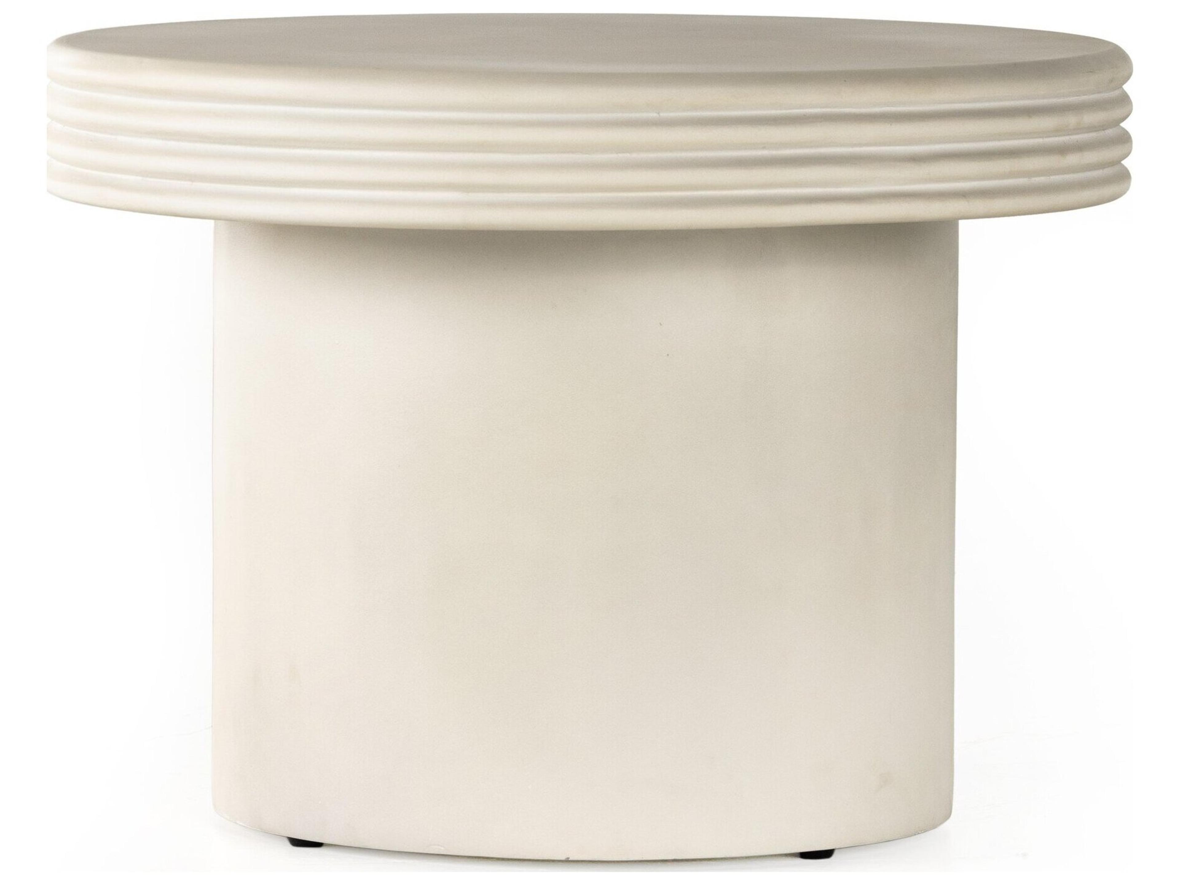 Luxecor Globetrotter Outdoor White Concrete Round End Table