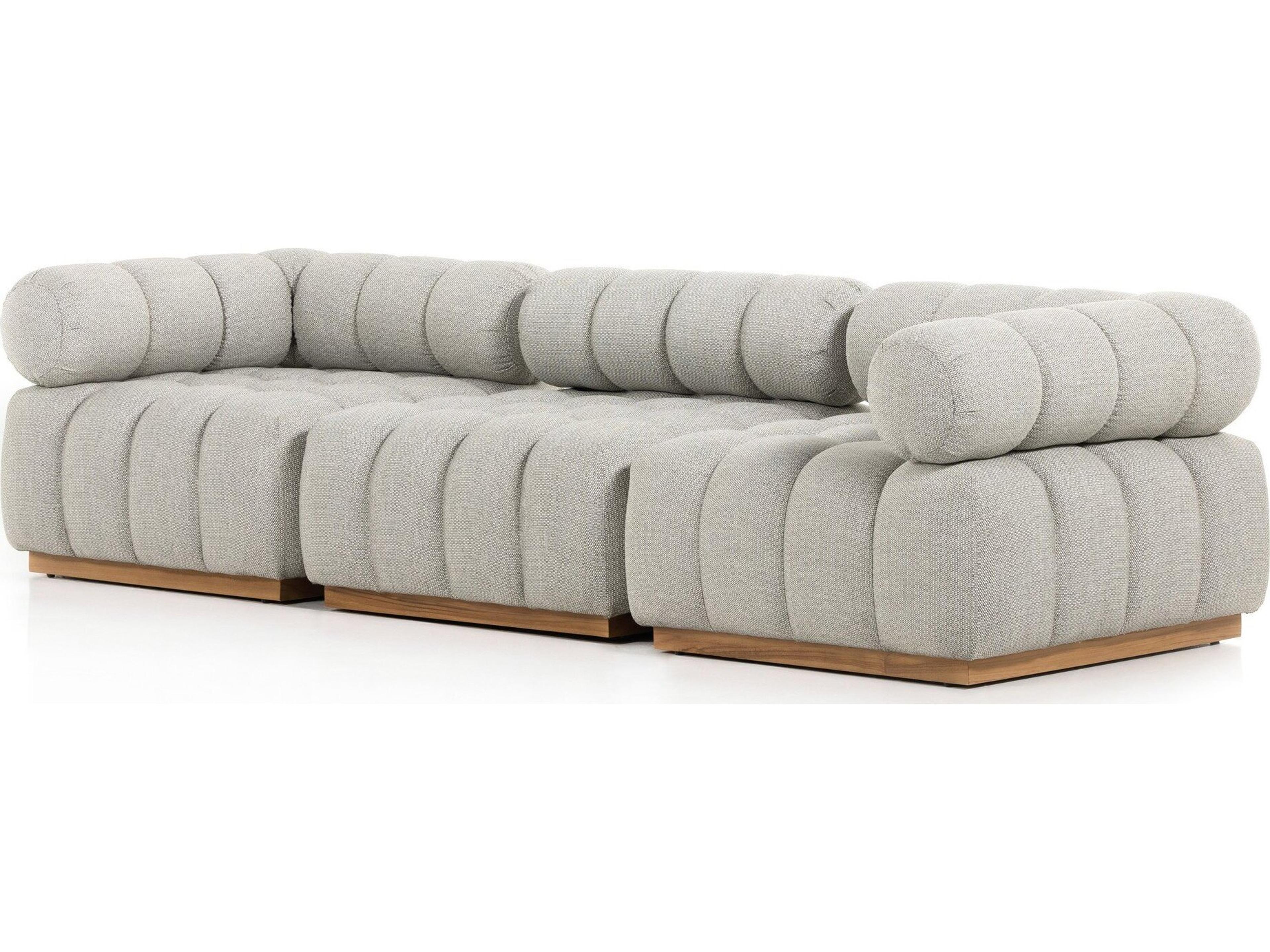 Globetrotter Outdoor Natural Teak Sectional Sofa with Faye Ash Cushion