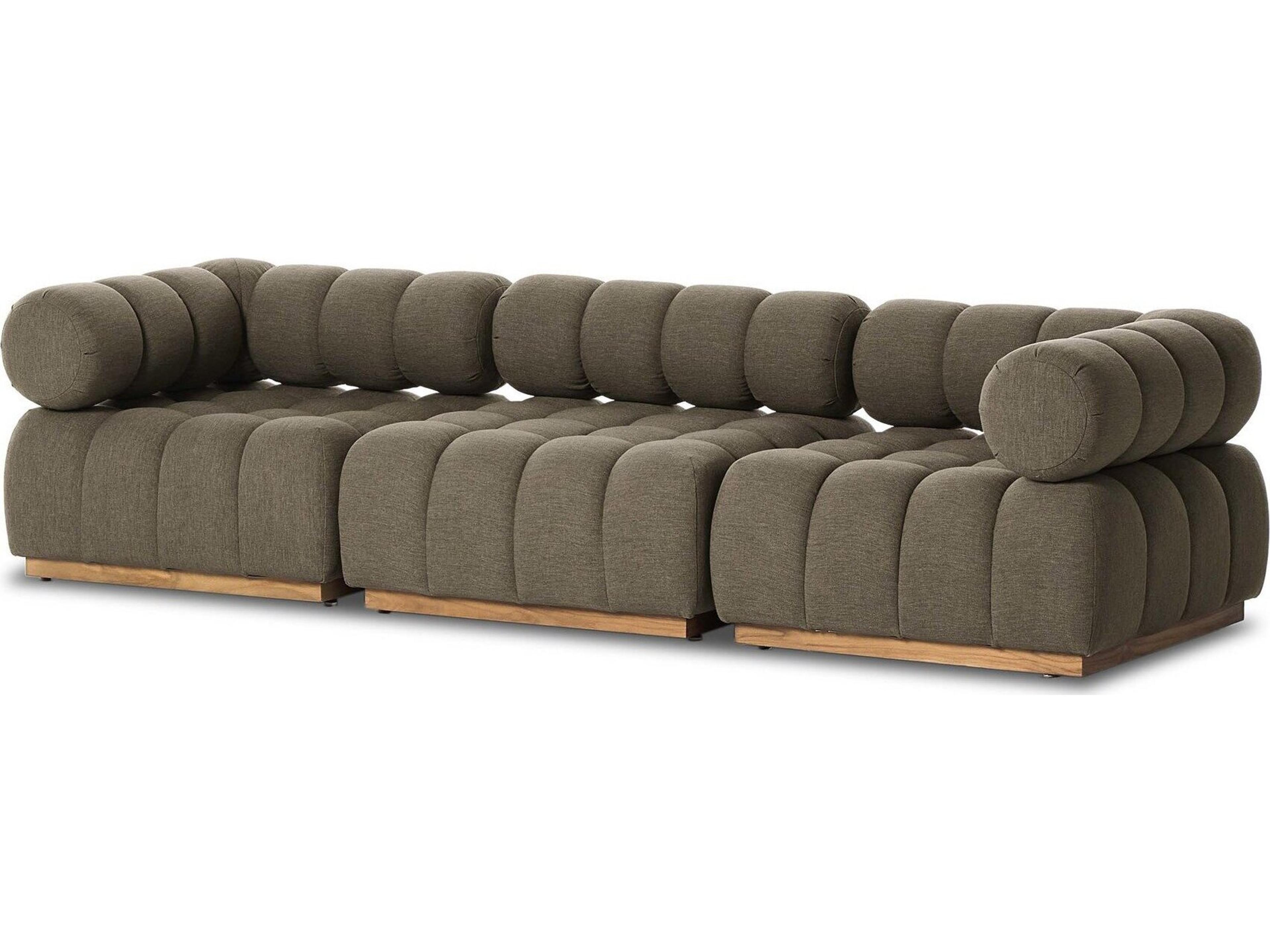 Solano Natural Teak Three-Piece Sectional Sofa with Alessi Fawn Cushion