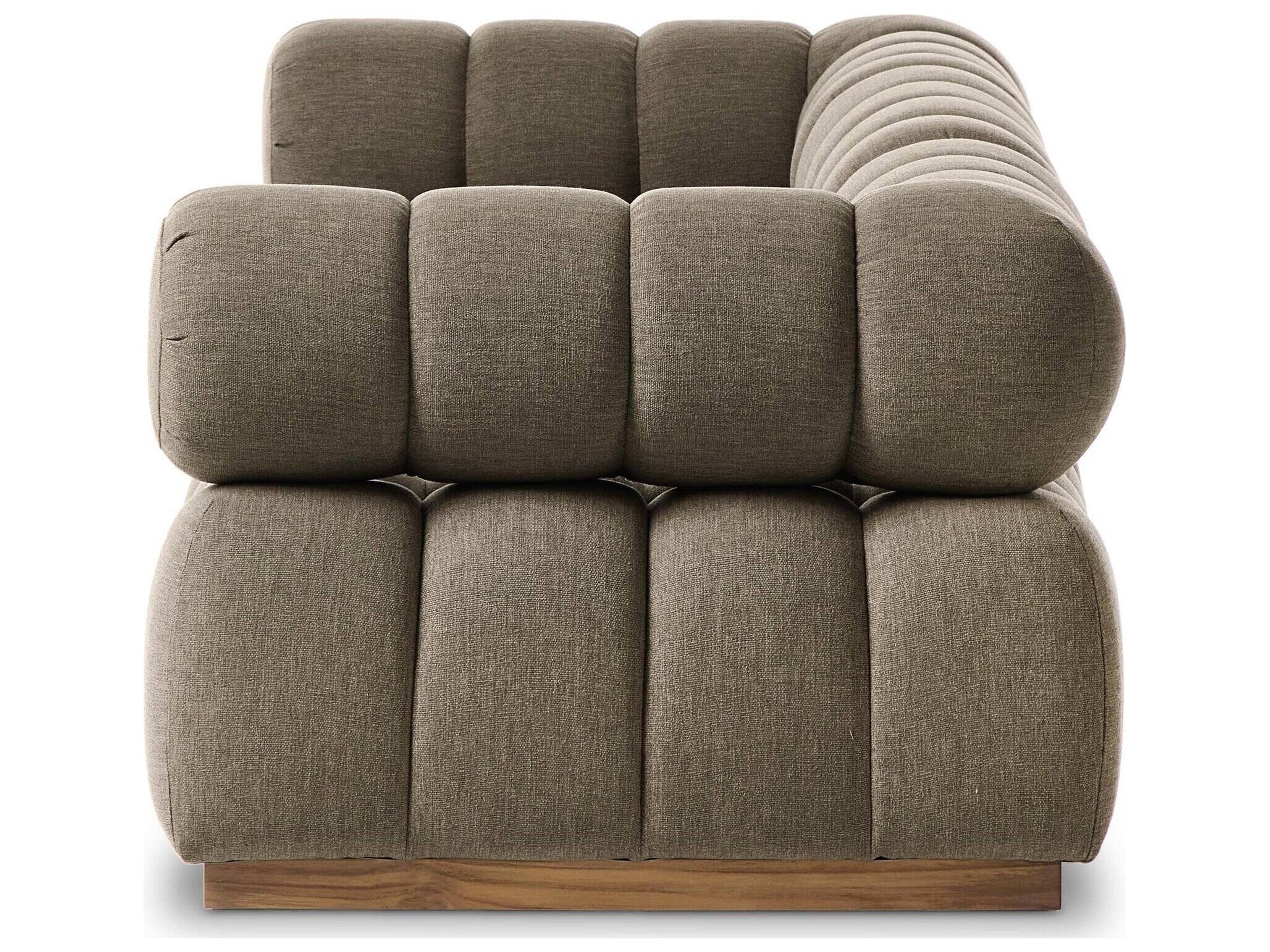 Four Hands Outdoor Solano Natural Teak Three-Piece Sectional Sofa with Alessi Fawn Cushion