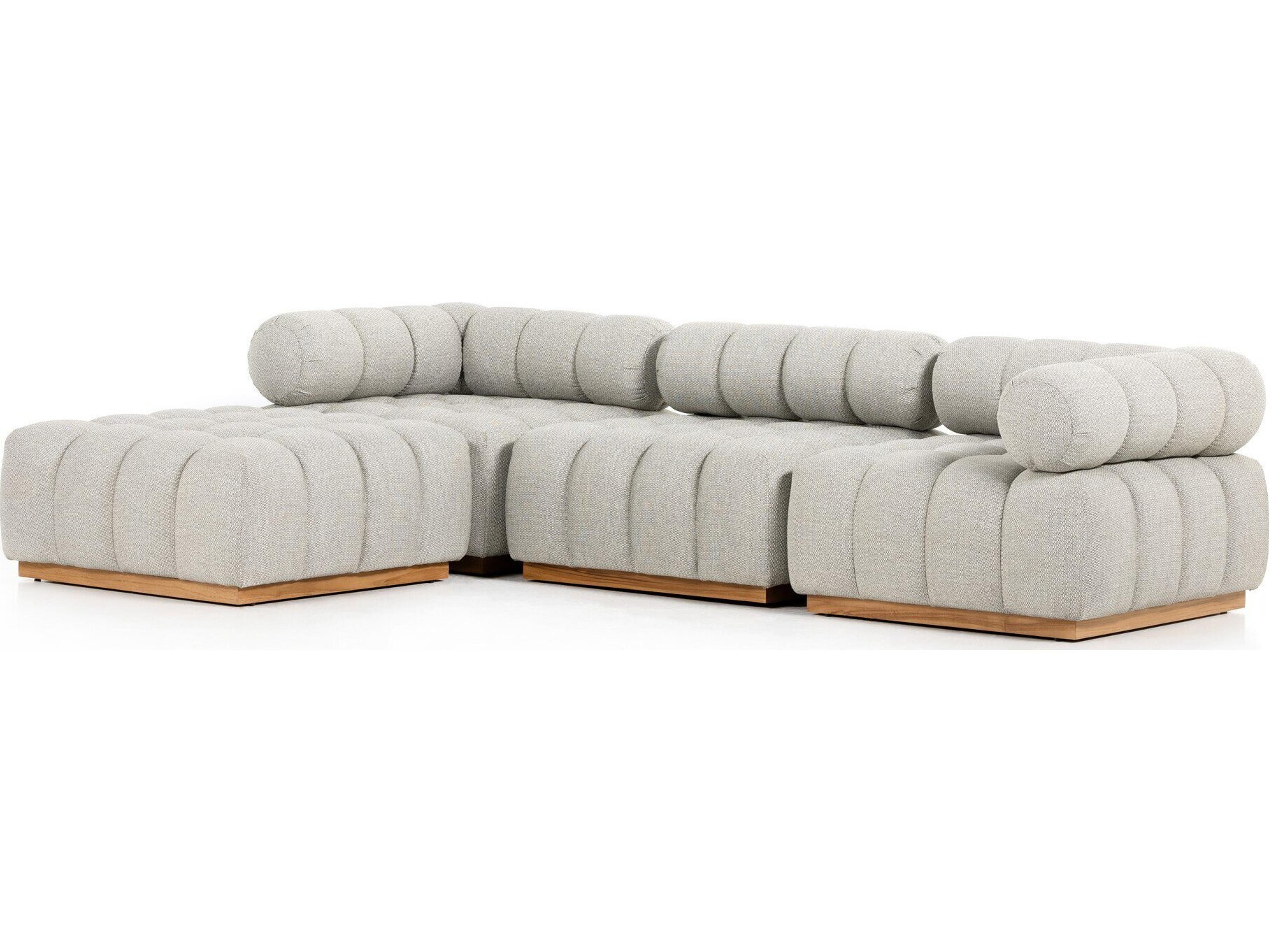 Globetrotter Outdoor Natural Teak Left Arm Facing Sectional Sofa with Faye Ash Cushion