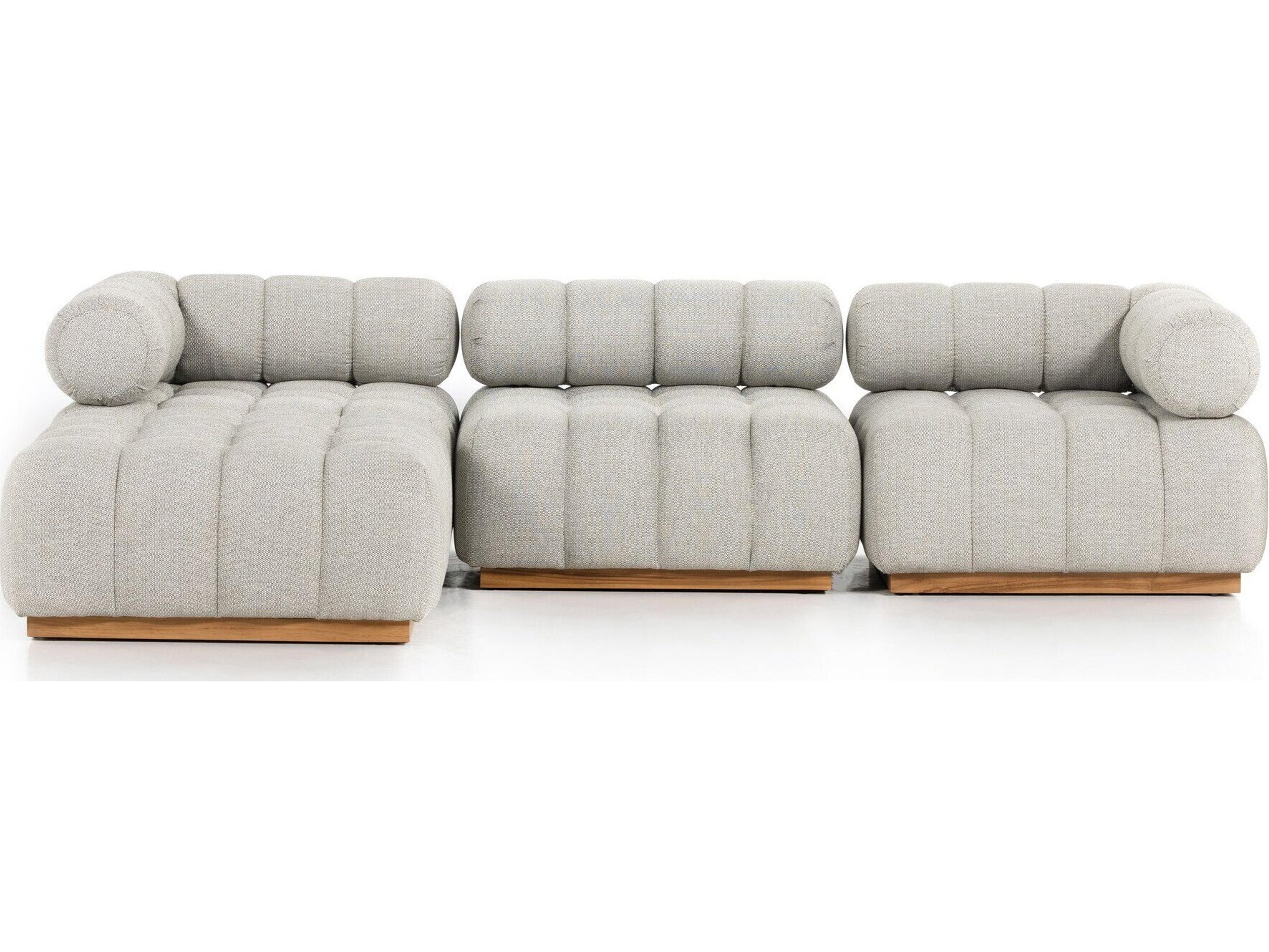 Luxecor Globetrotter Outdoor Natural Teak Left Arm Facing Sectional Sofa with Faye Ash Cushion