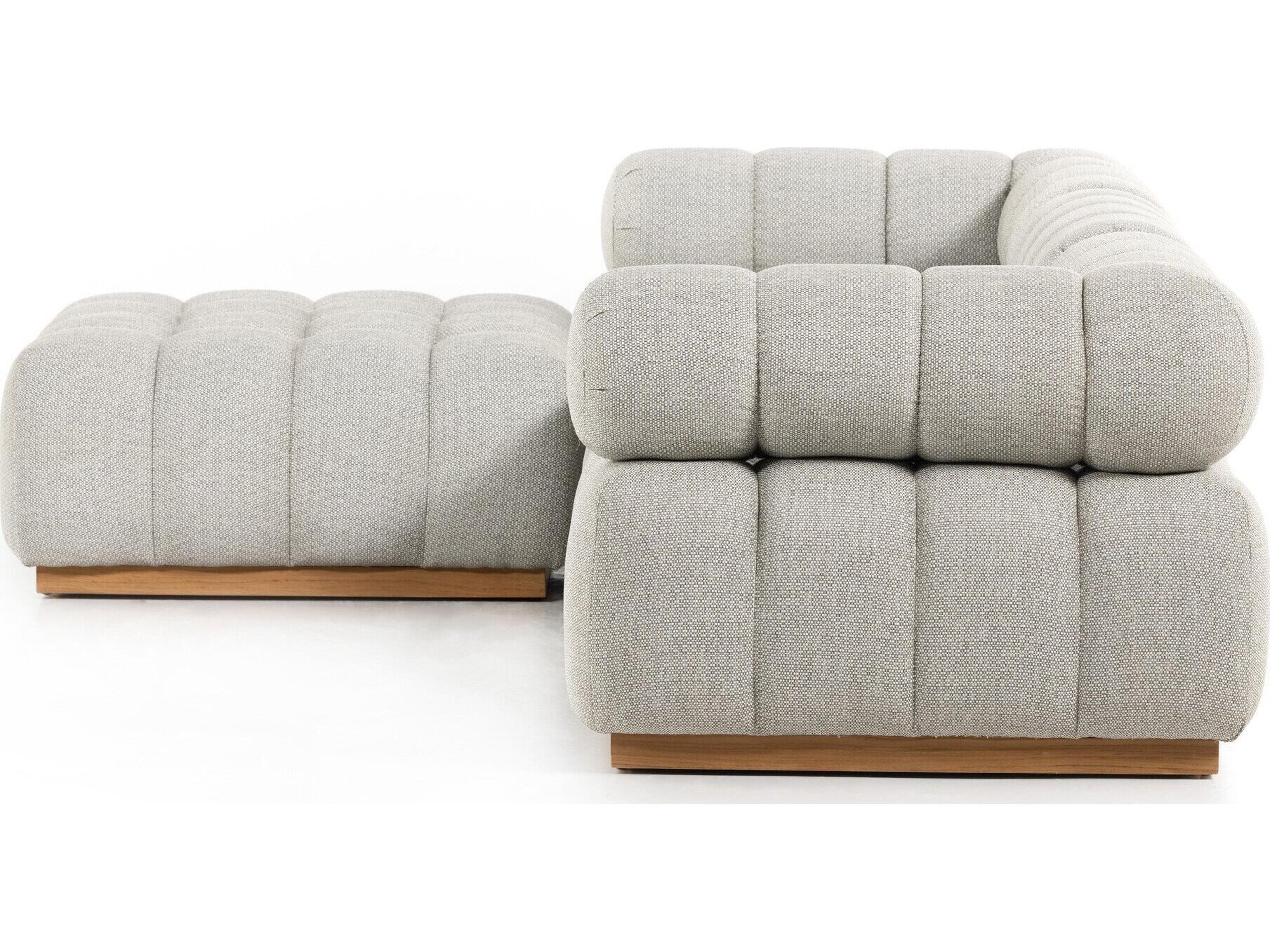 Luxecor Globetrotter Outdoor Natural Teak Left Arm Facing Sectional Sofa with Faye Ash Cushion