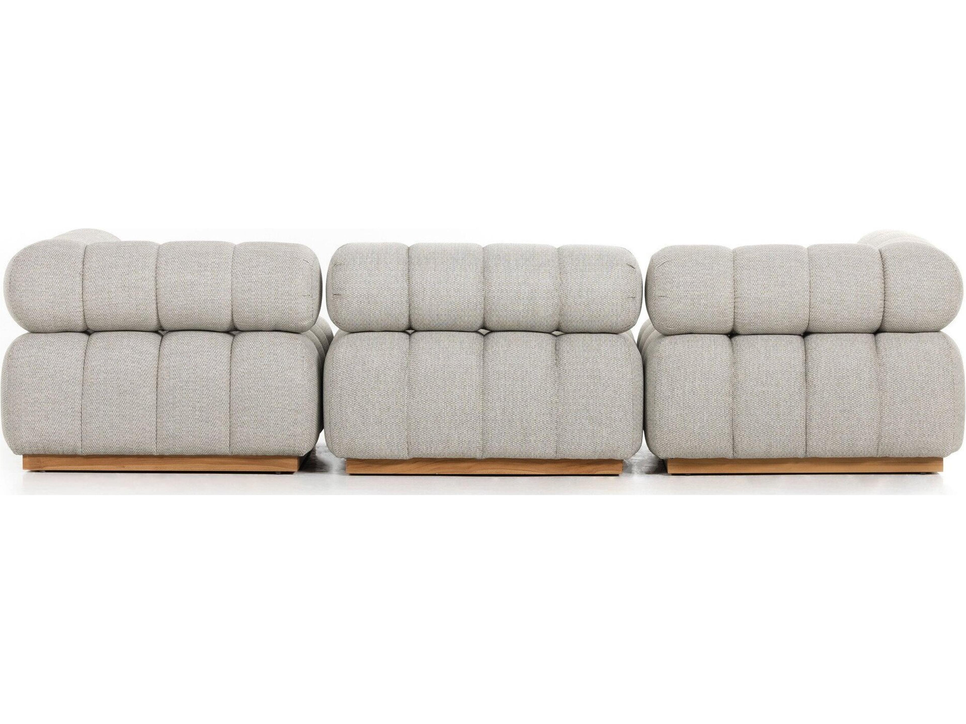 Luxecor Globetrotter Outdoor Natural Teak Left Arm Facing Sectional Sofa with Faye Ash Cushion