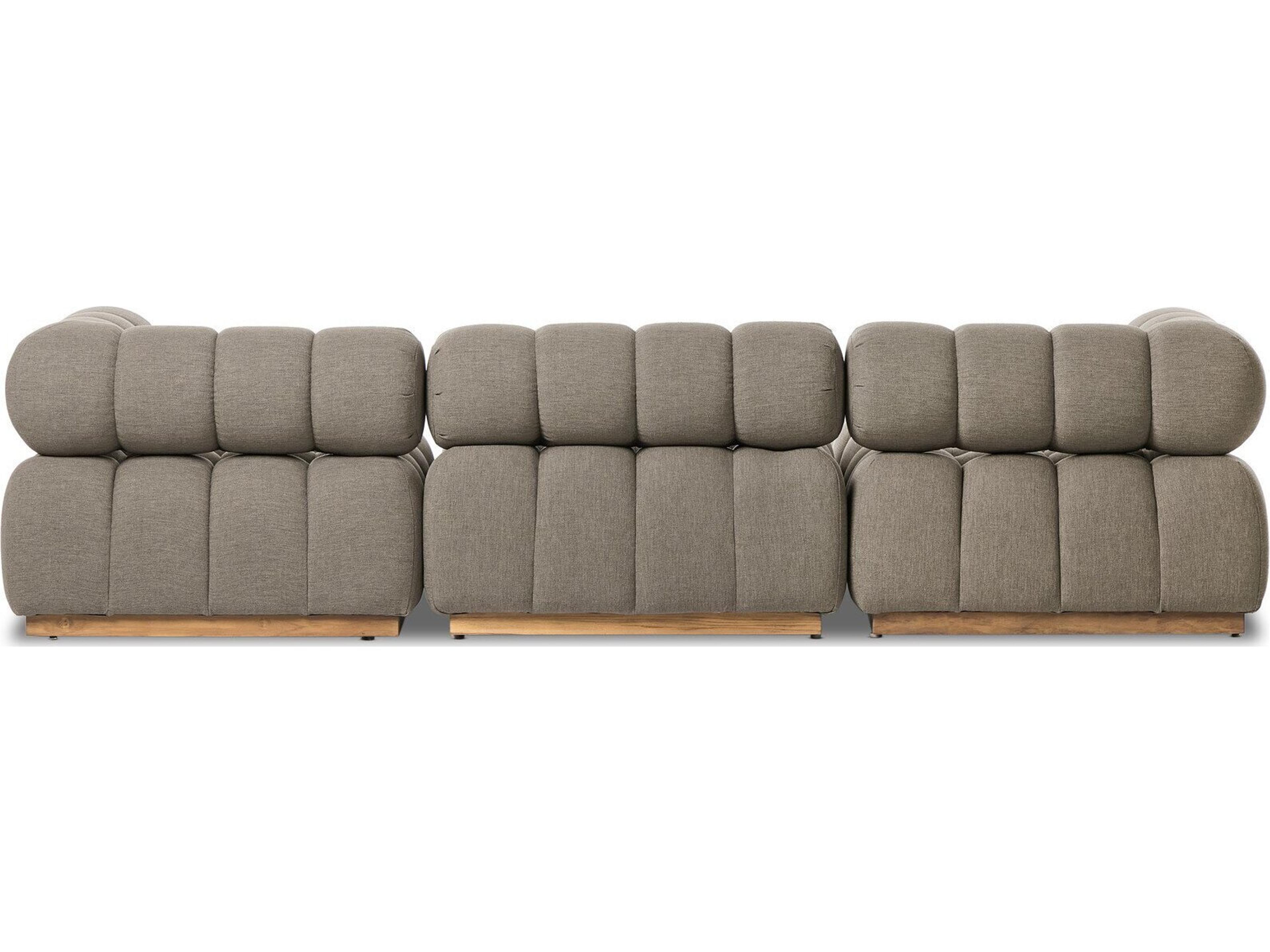 Four Hands Outdoor Solano Natural Teak Four-Piece Sectional Sofa with Alessi Fawn Cushion and Ottoman