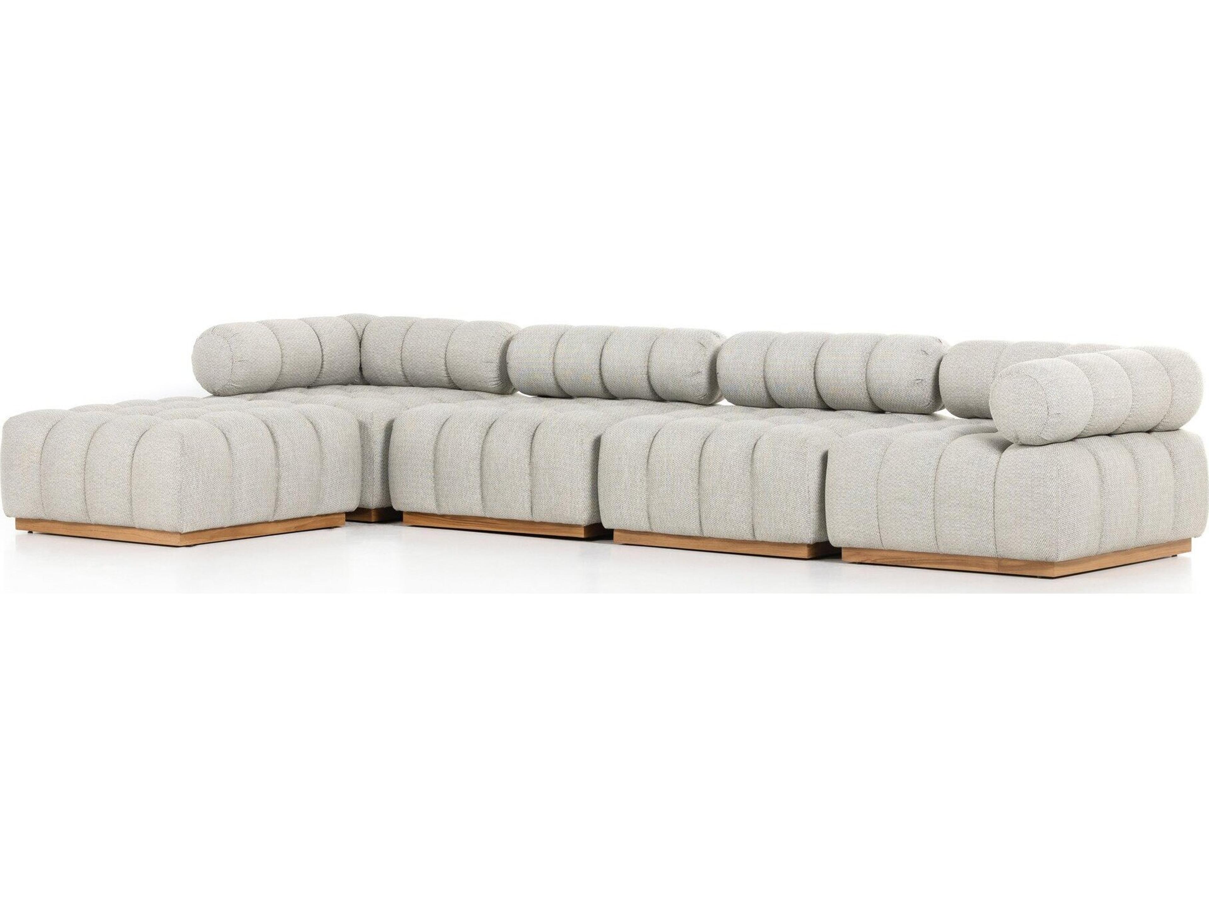 Globetrotter Outdoor Natural Teak Left Arm Facing Sectional Sofa with Faye Ash Cushion