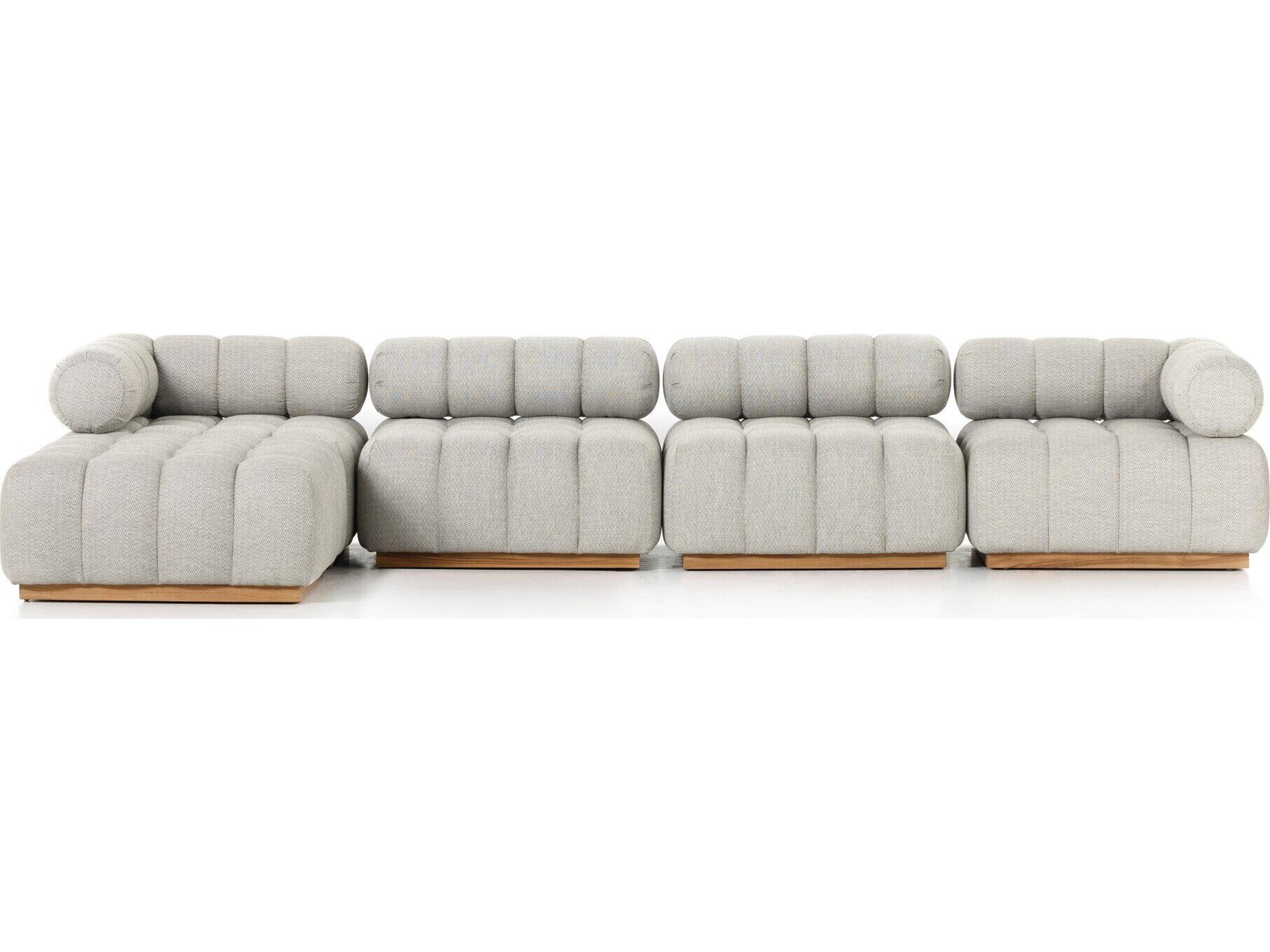 Luxecor Globetrotter Outdoor Natural Teak Left Arm Facing Sectional Sofa with Faye Ash Cushion