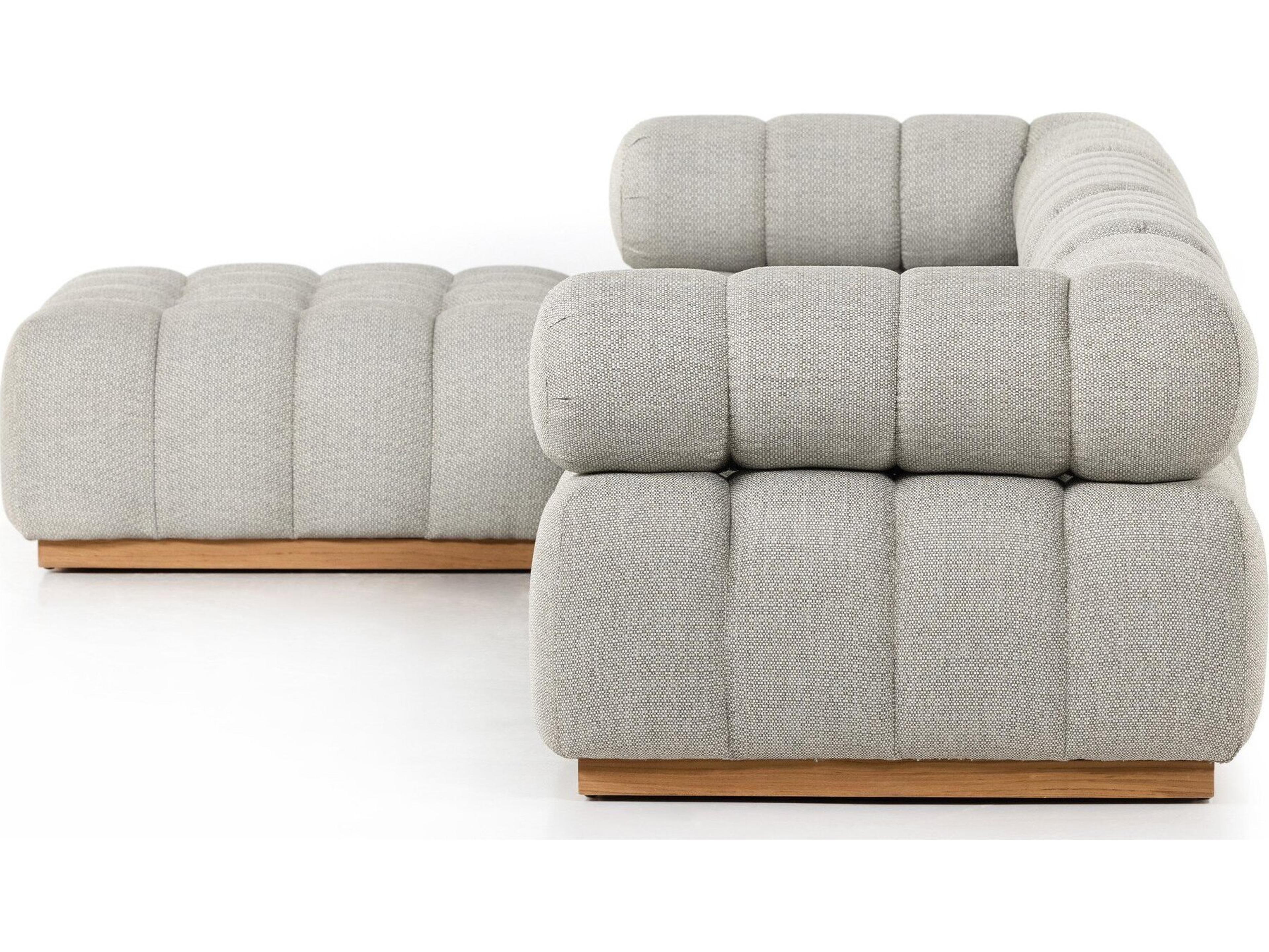 Luxecor Globetrotter Outdoor Natural Teak Left Arm Facing Sectional Sofa with Faye Ash Cushion