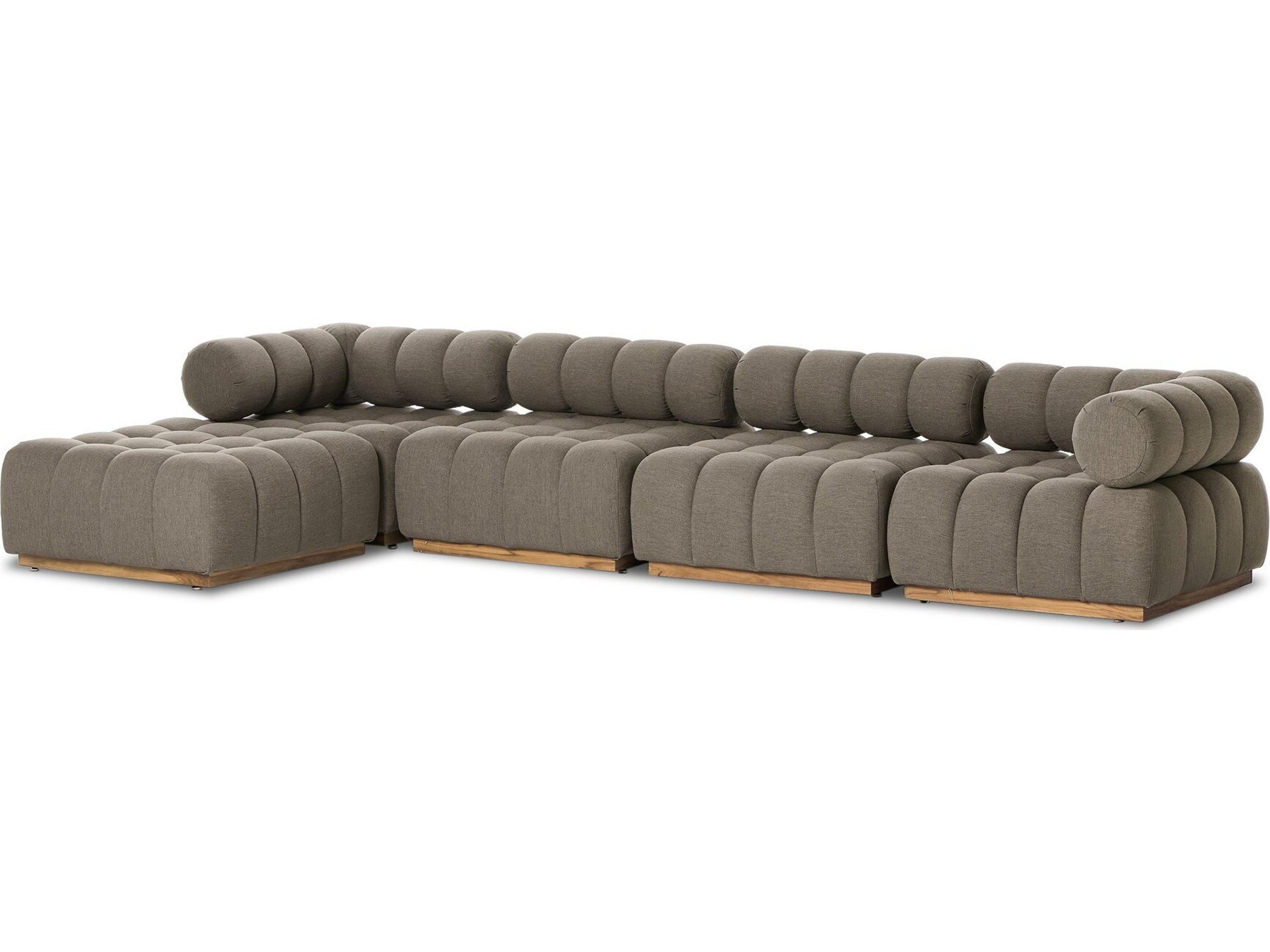 Solano Natural Teak Five-Piece Sectional Sofa with Alessi Fawn Cushion and Ottoman