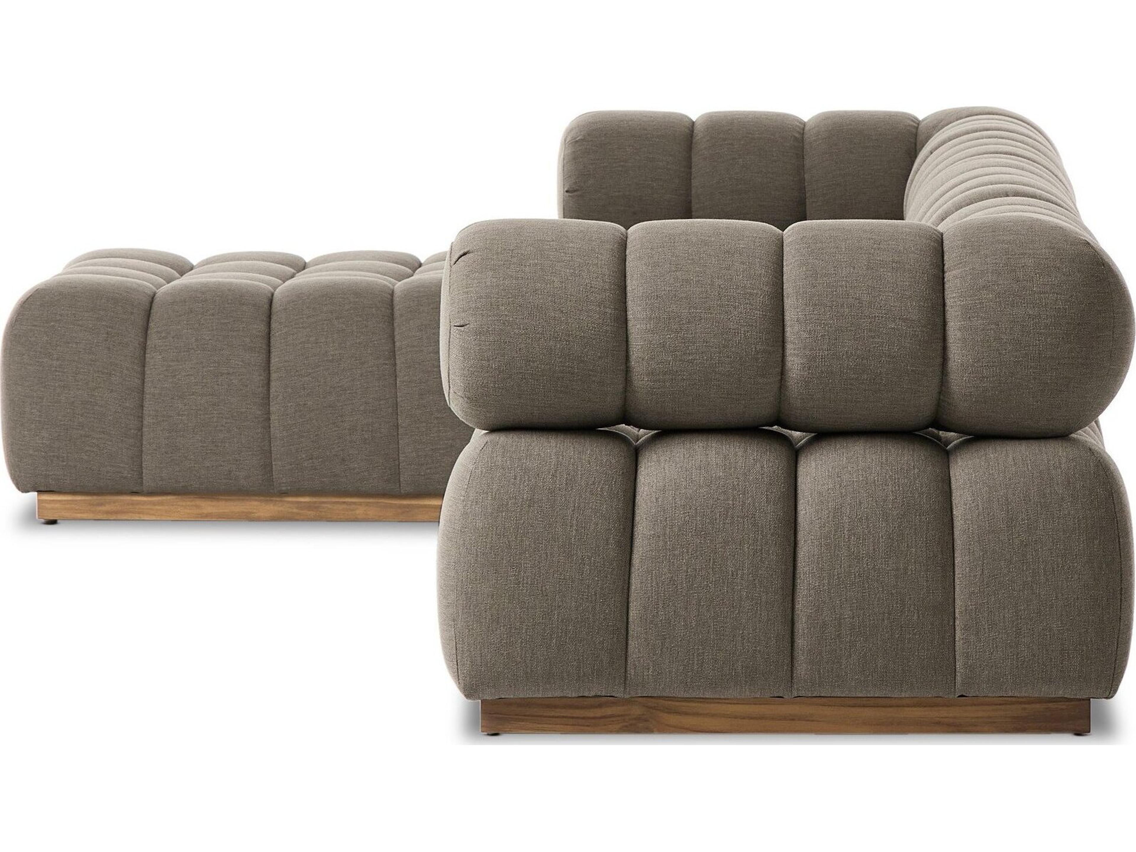 Four Hands Outdoor Solano Natural Teak Five-Piece Sectional Sofa with Alessi Fawn Cushion and Ottoman