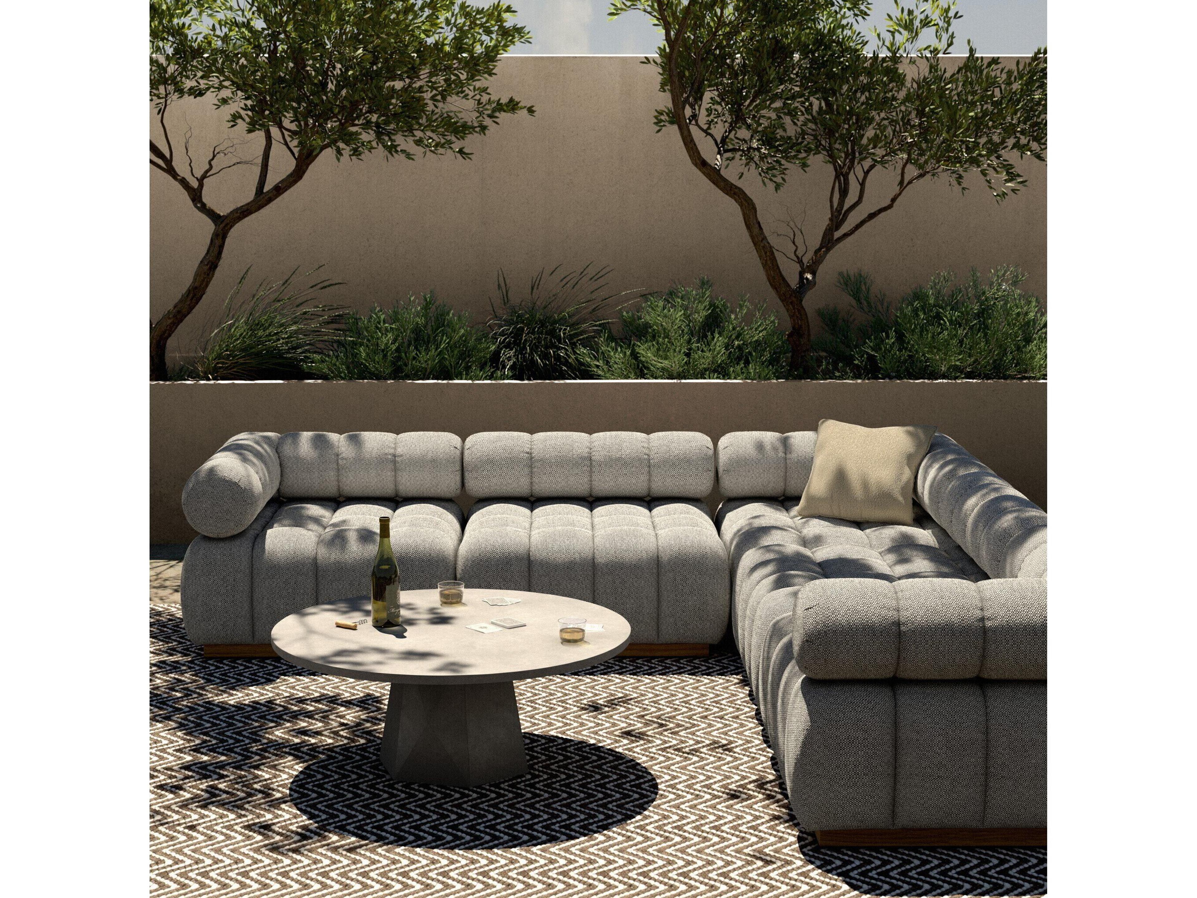 Luxecor Globetrotter Outdoor Natural Teak Sectional Sofa with Faye Ash Cushion