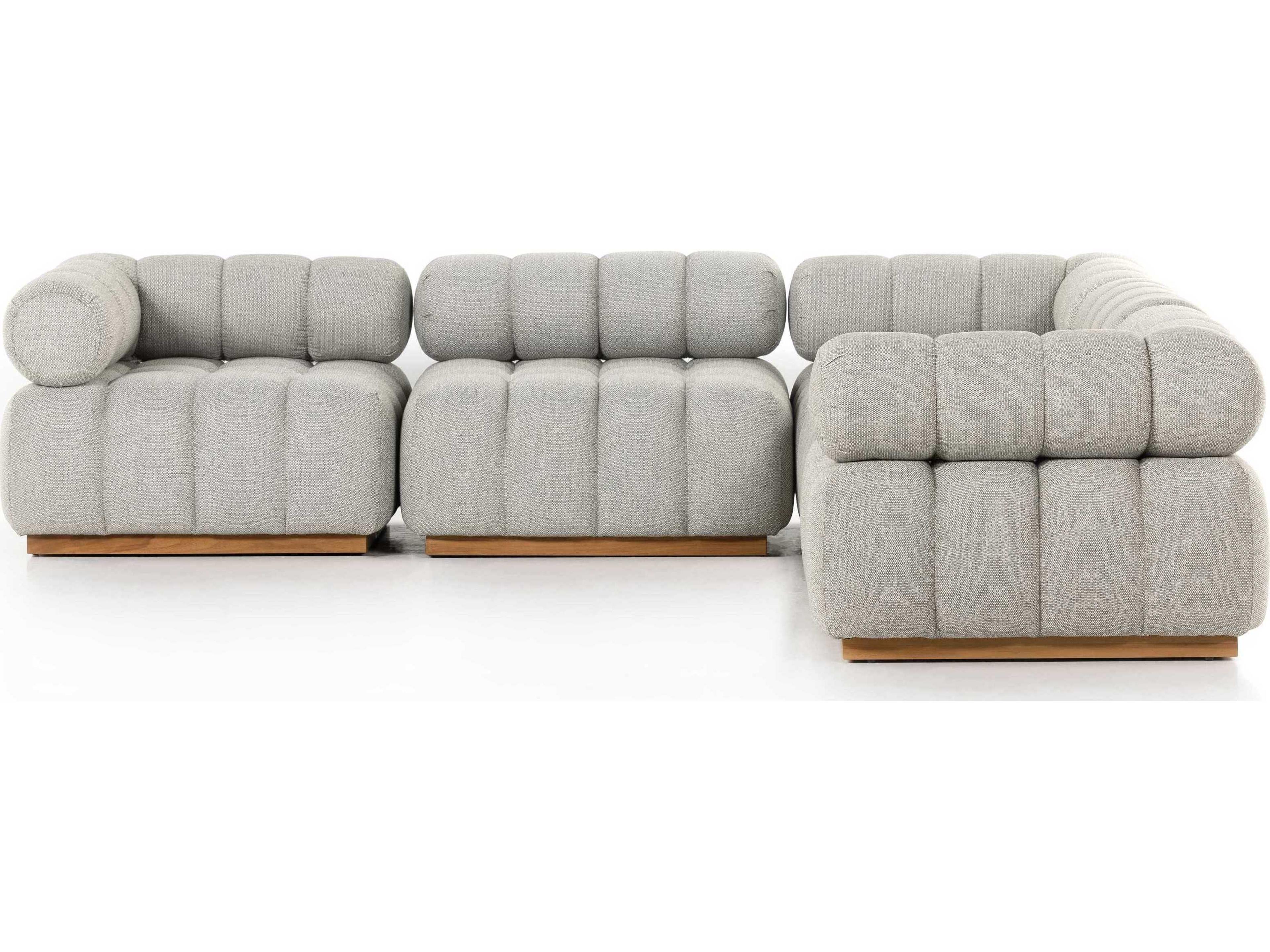 Luxecor Globetrotter Outdoor Natural Teak Sectional Sofa with Faye Ash Cushion