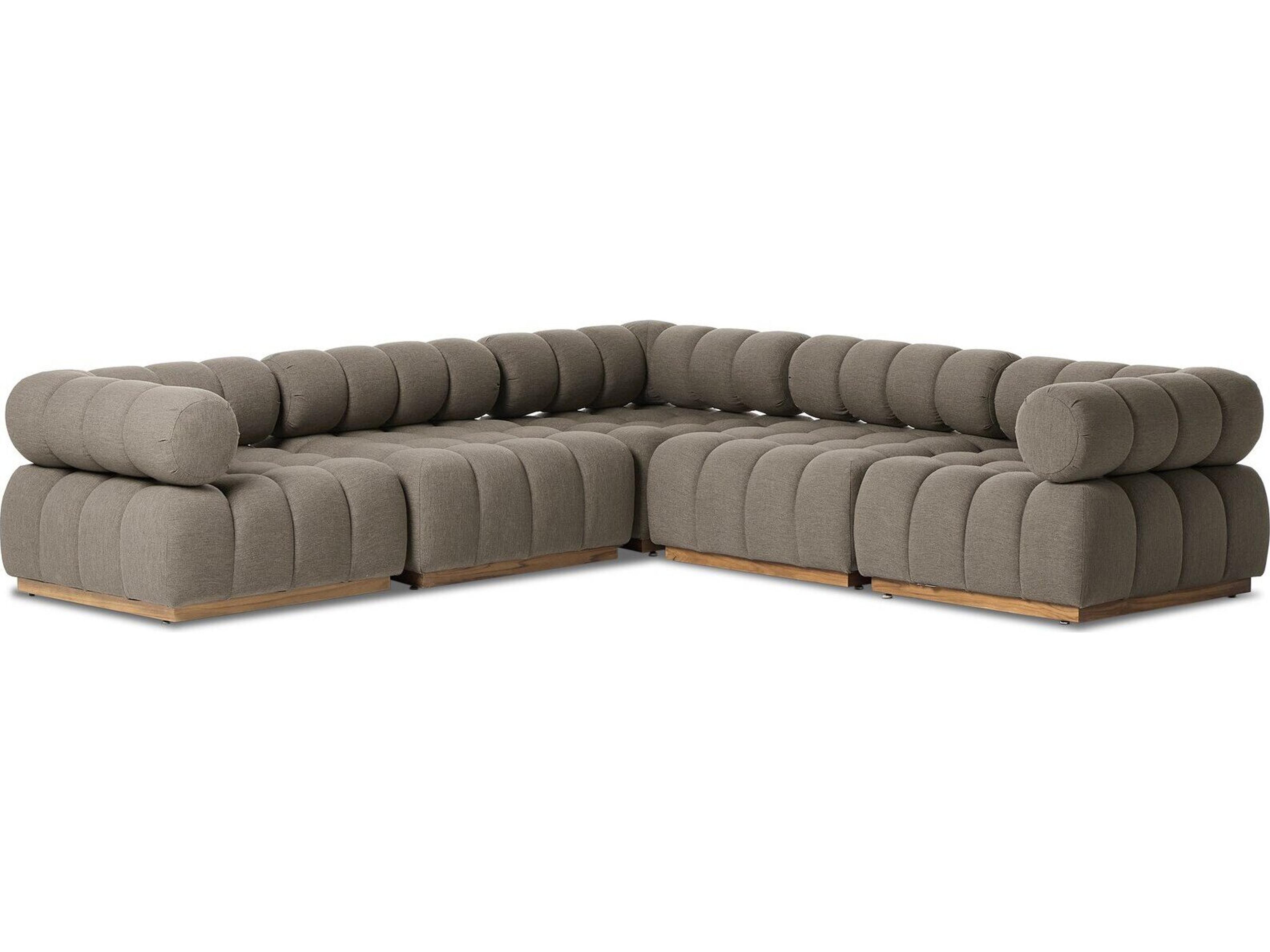 Solano Natural Teak Five-Piece Sectional Sofa with Alessi Fawn Cushion