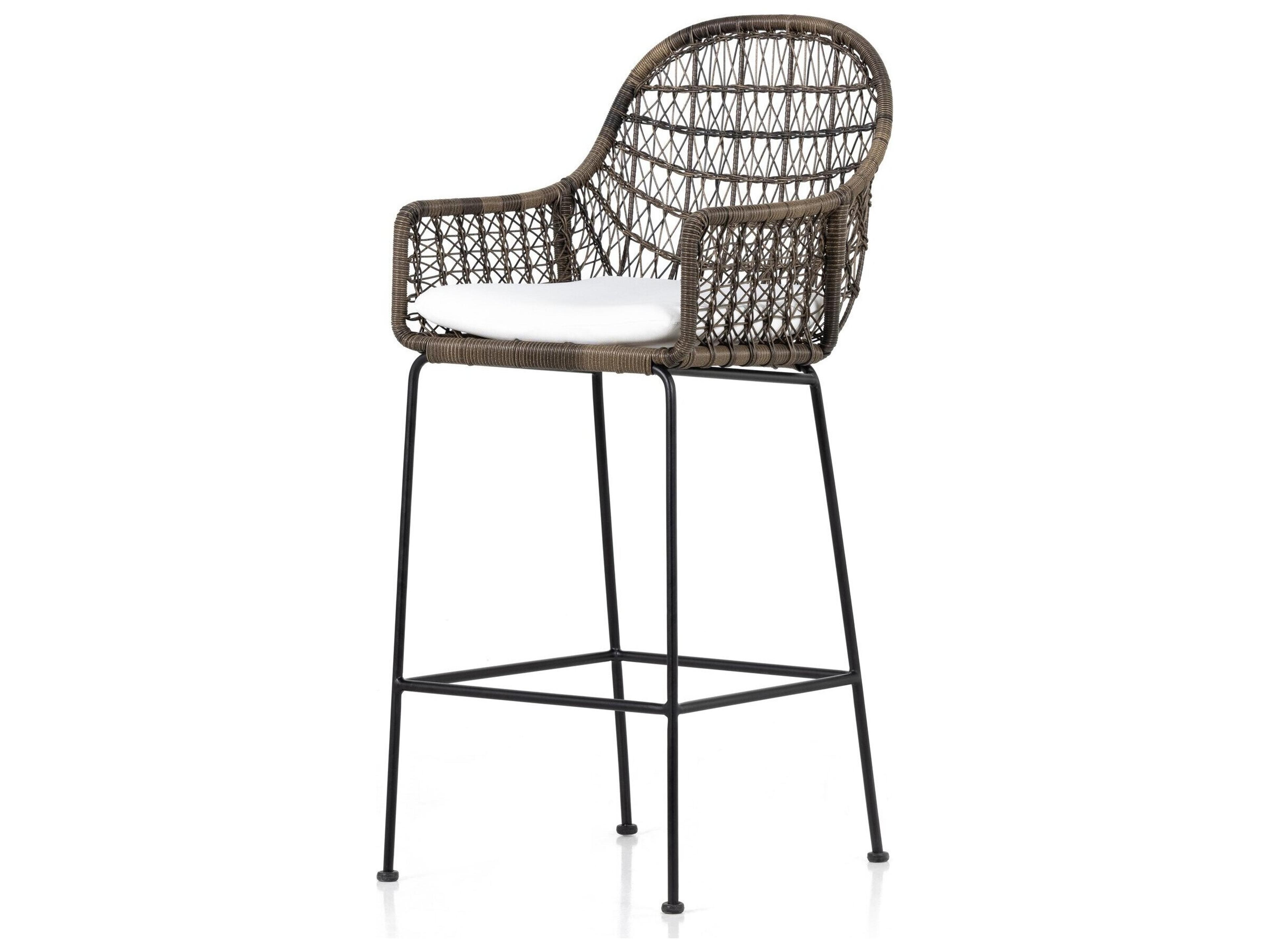 Globetrotter Outdoor Natural Black / Distressed Grey Wrought Iron Bar Stool with Stinson White Cushion