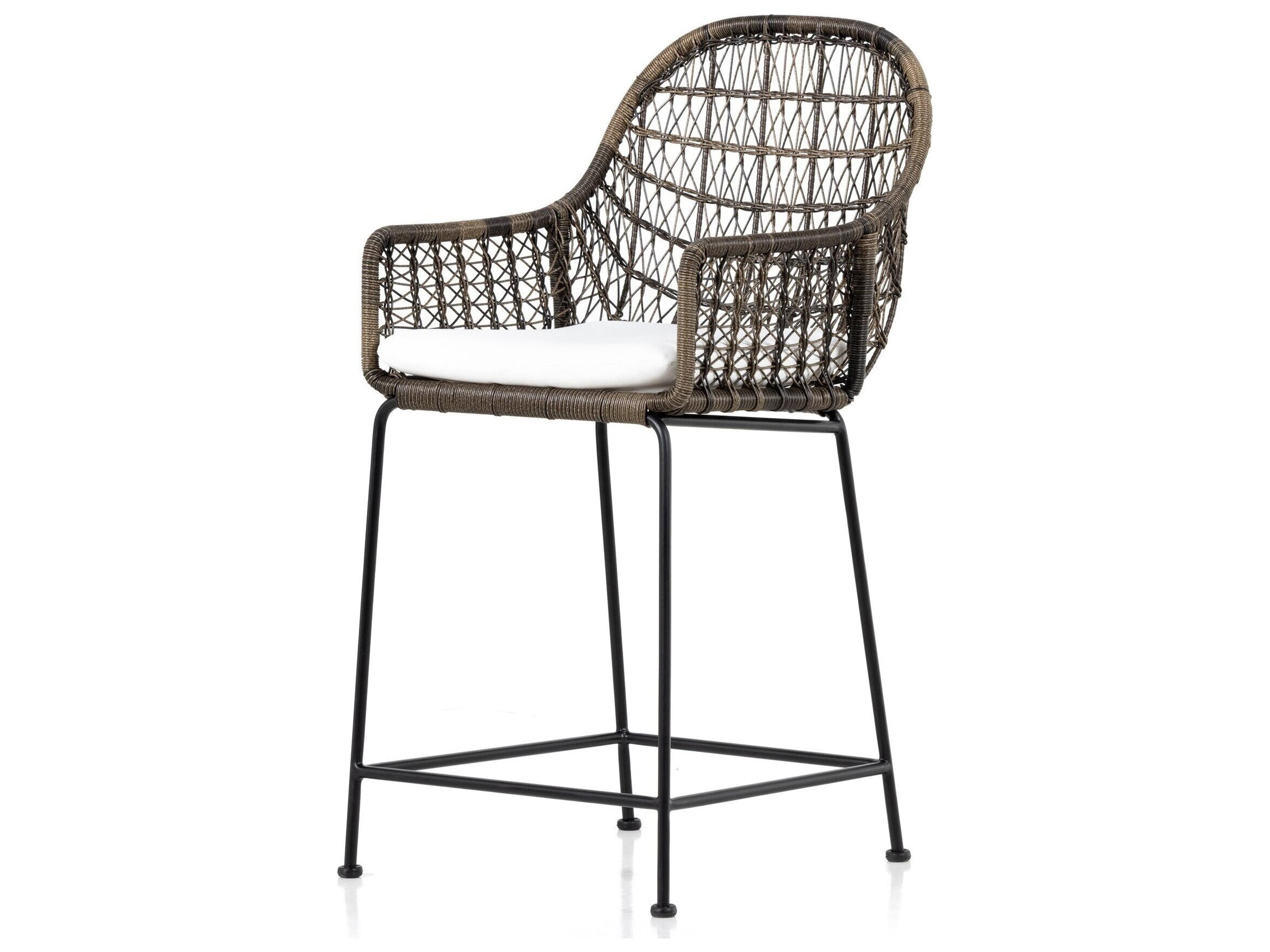 Globetrotter Outdoor Natural Black / Distressed Grey Wrought Iron Counter Stool with Stinson White Cushion