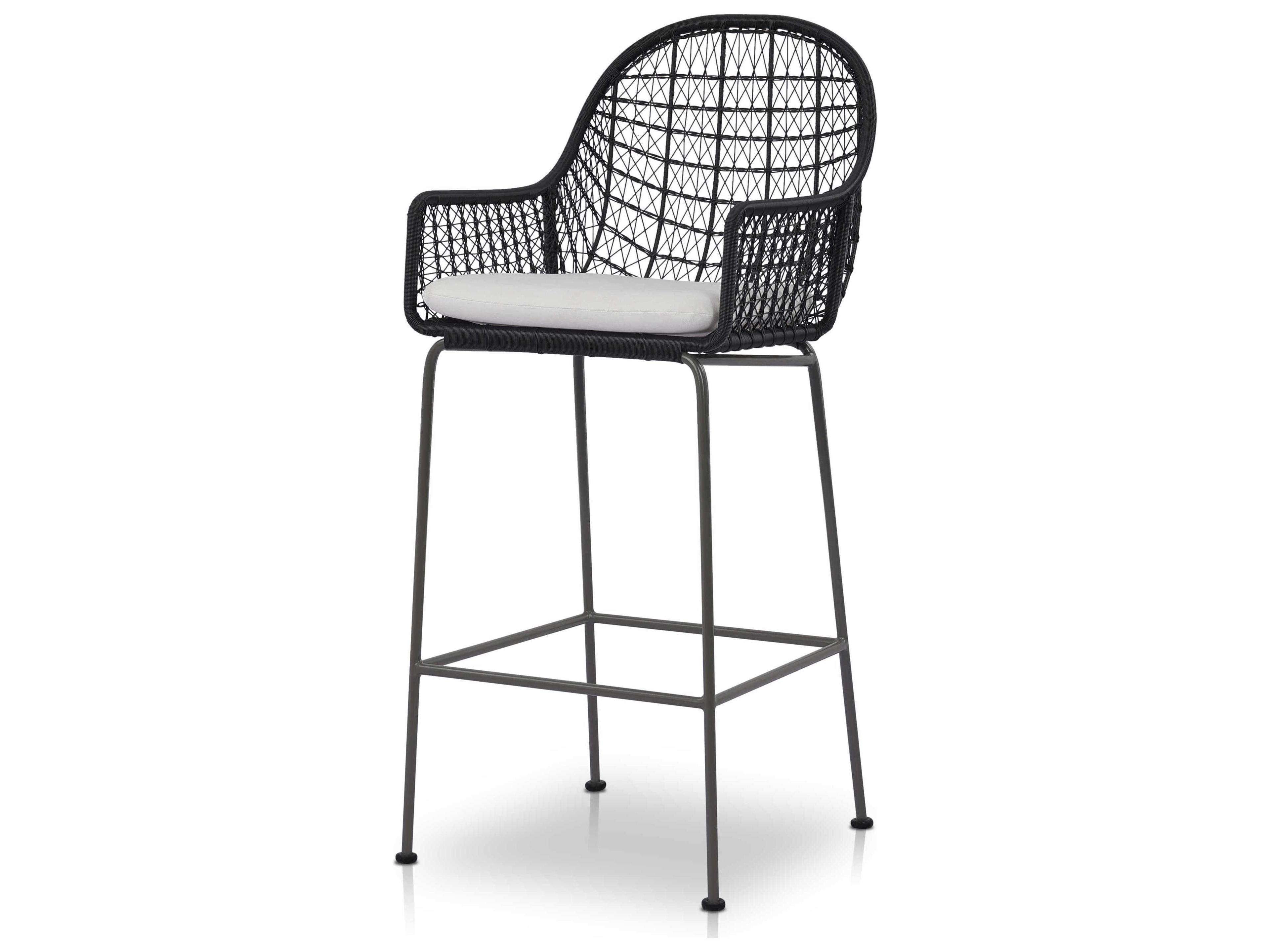 Globetrotter Outdoor Smoke Black / Grey Bronze Bar Stool with Stinson White Cushion