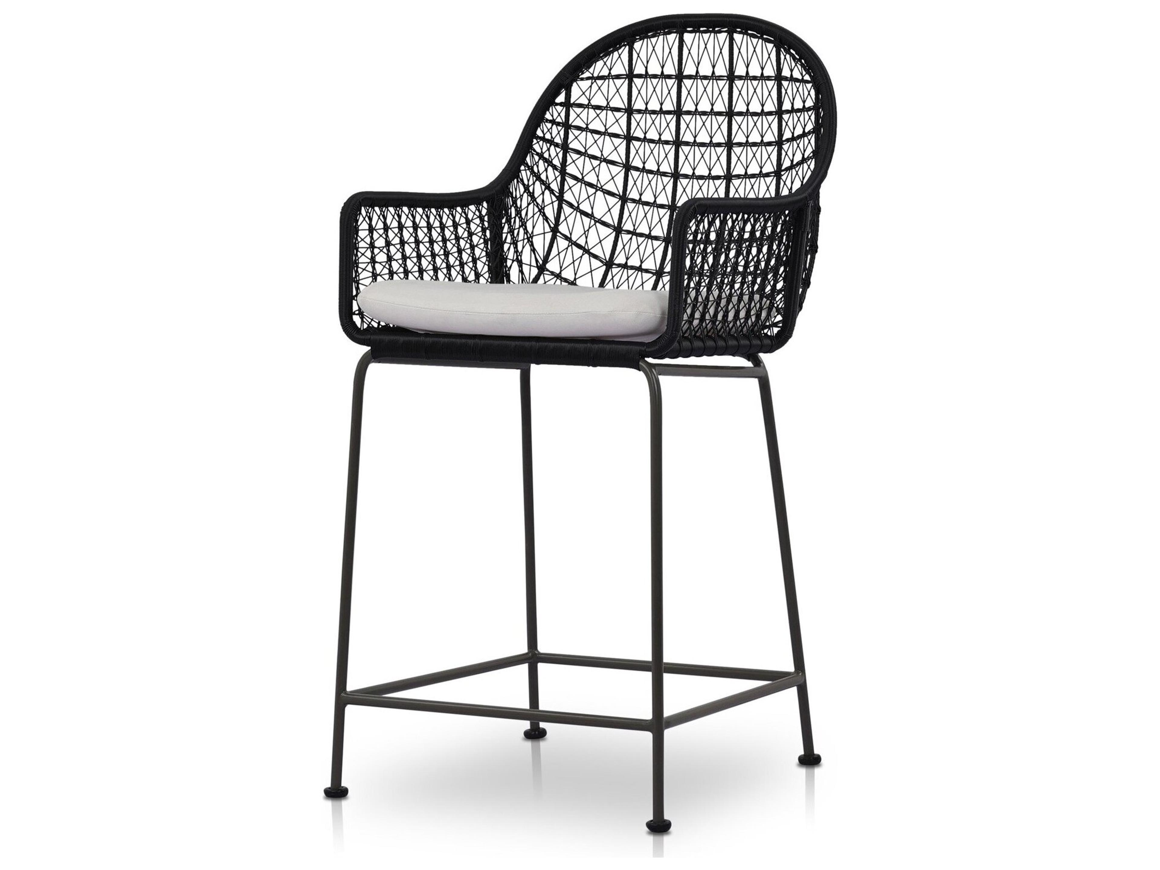 Globetrotter Outdoor Smoke Black / Grey Bronze Counter Stool with Stinson White Cushion