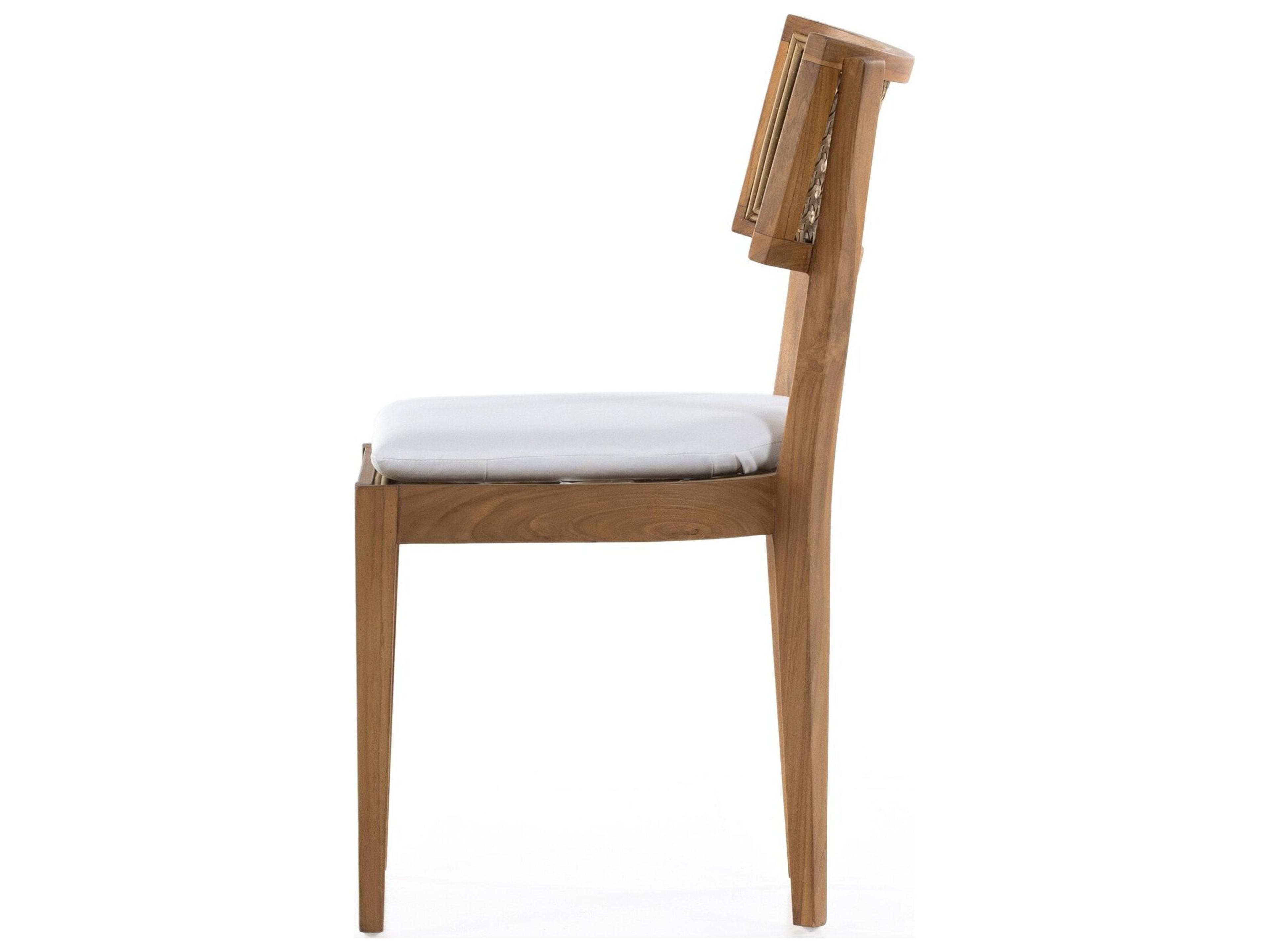 Four Hands Outdoor Grass Roots Natural Teak / Faux Rattan Dining Chair with Stinson White Cushion