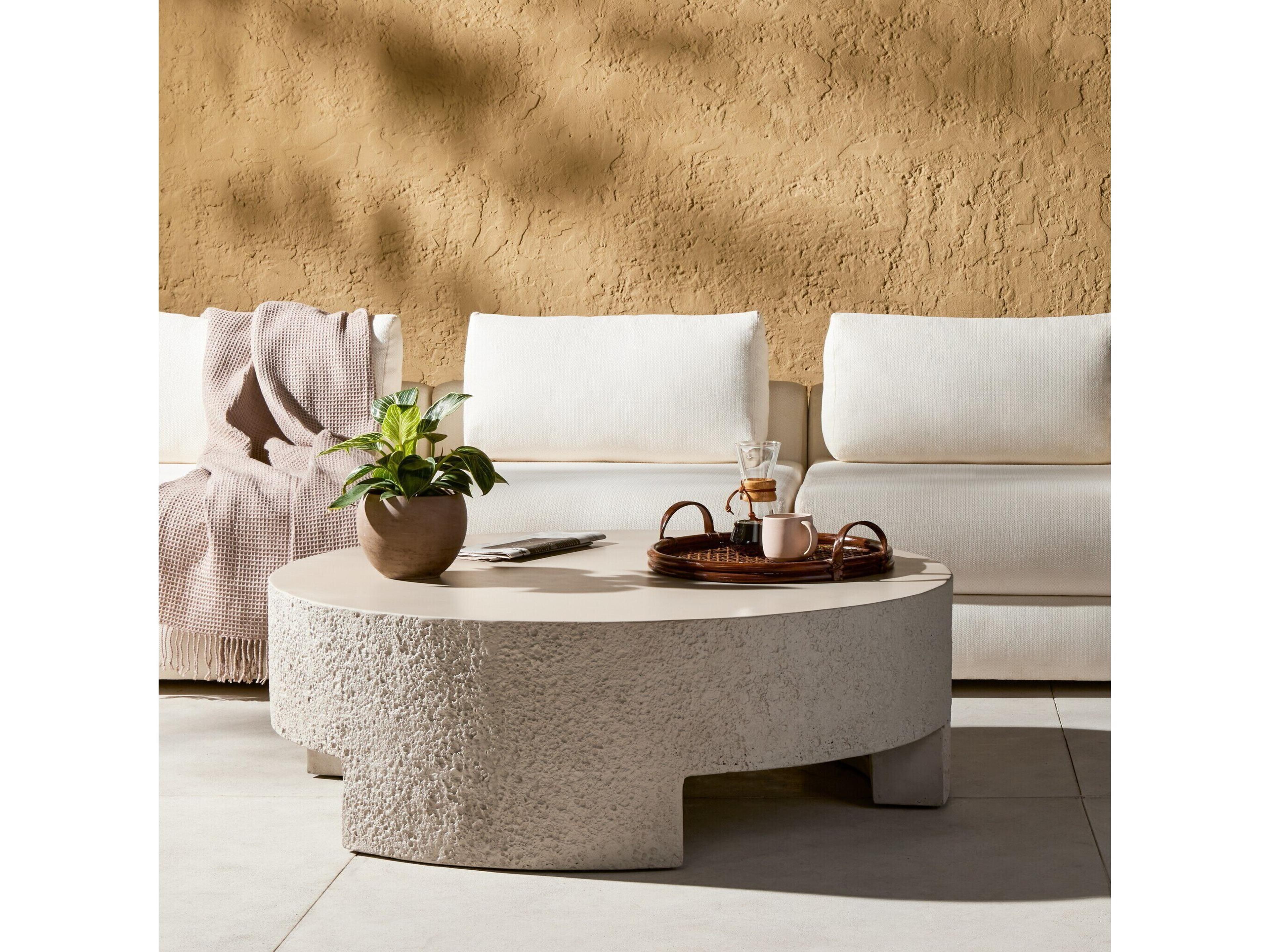 Four Hands Outdoor Constantine Blanc White / Matte Concrete Round Coffee Table