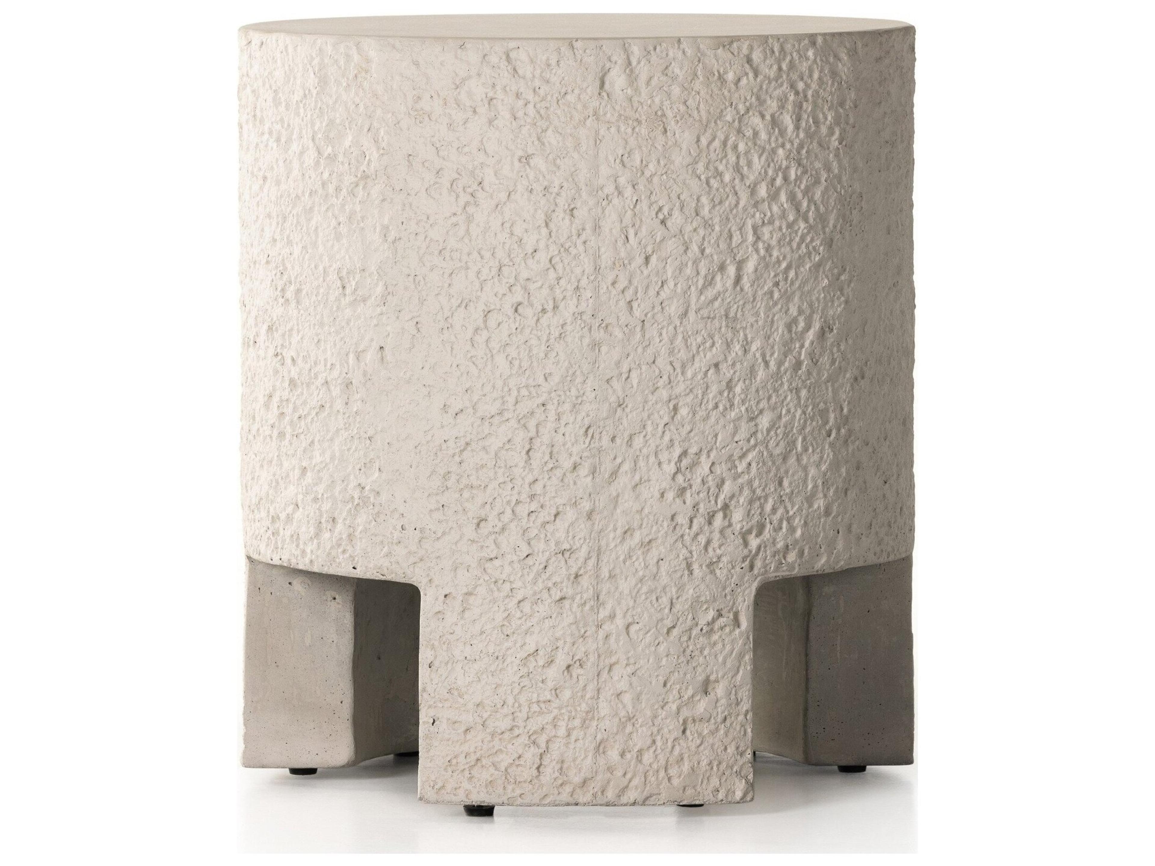 Four Hands Outdoor Constantine Blanc White / Matte Concrete Round End Table