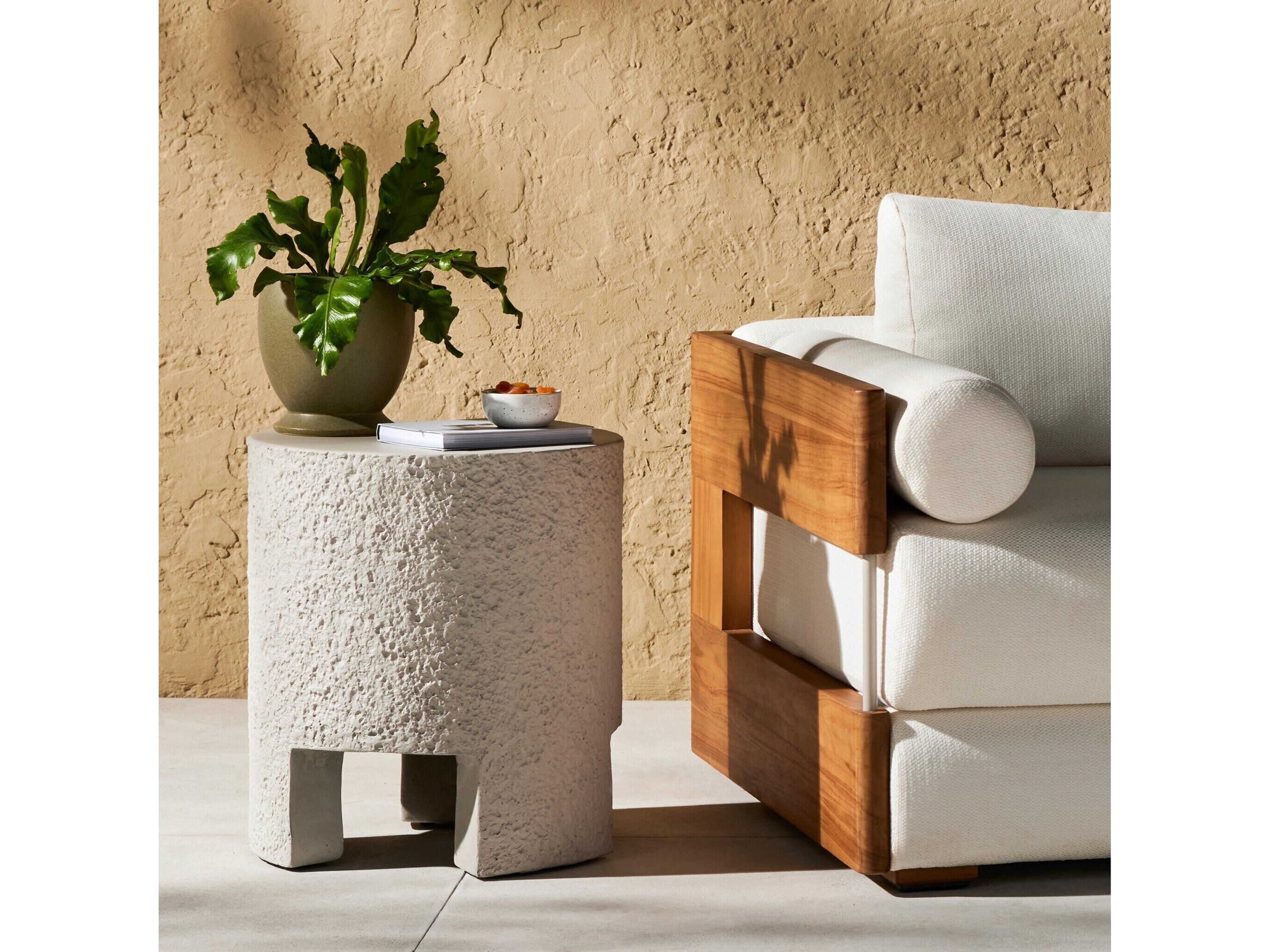 Four Hands Outdoor Constantine Blanc White / Matte Concrete Round End Table