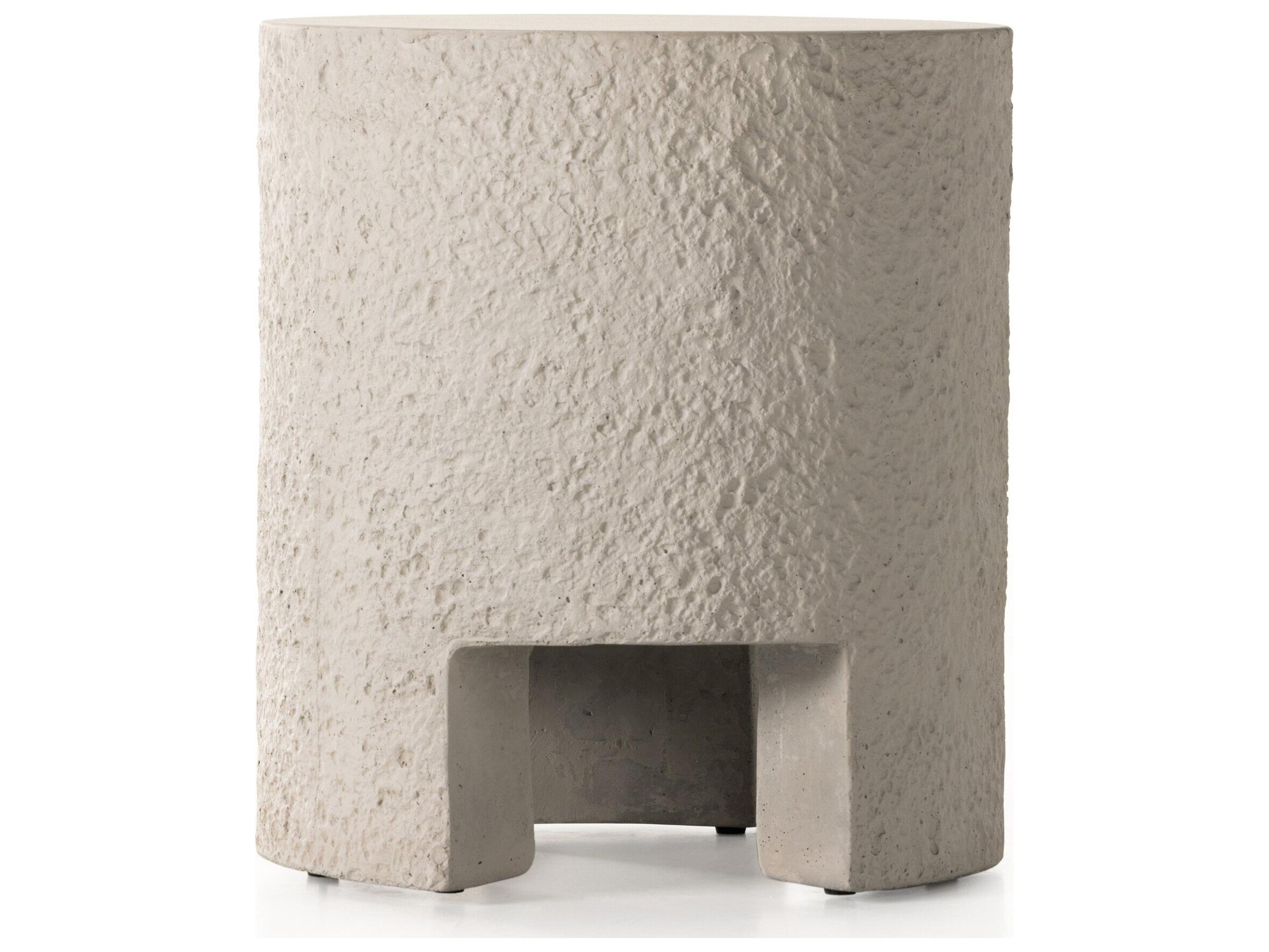 Four Hands Outdoor Constantine Blanc White / Matte Concrete Round End Table