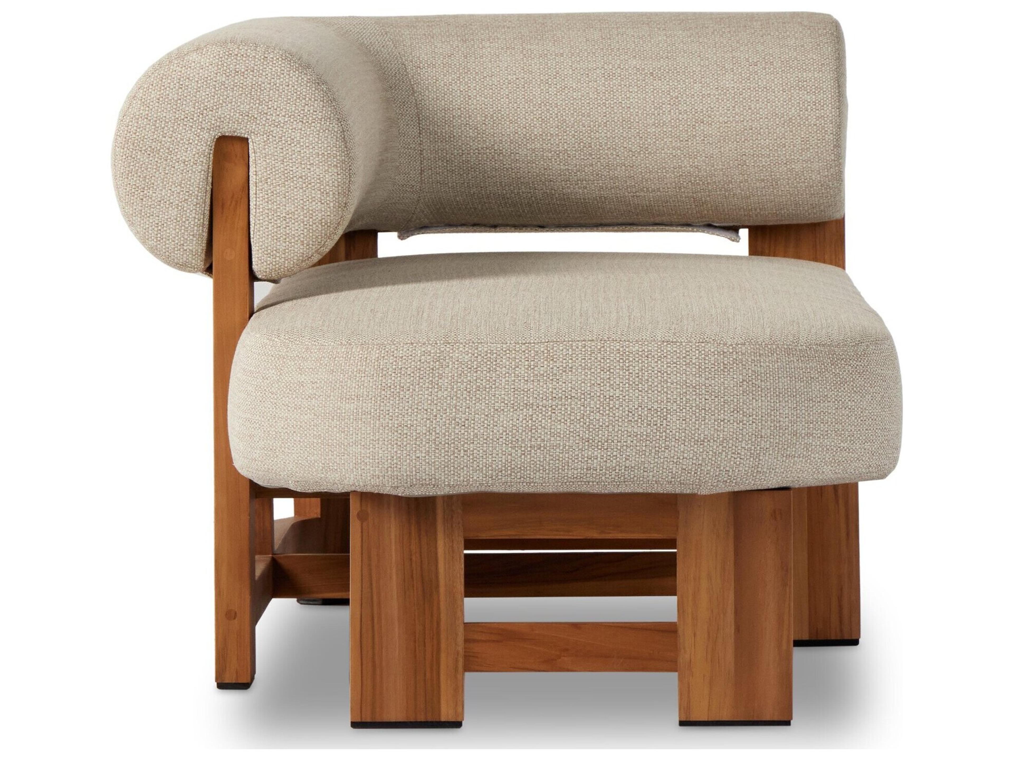 Four Hands Outdoor Solano Natural Teak Right Facing Chaise Lounge with Faye Sand Cushion