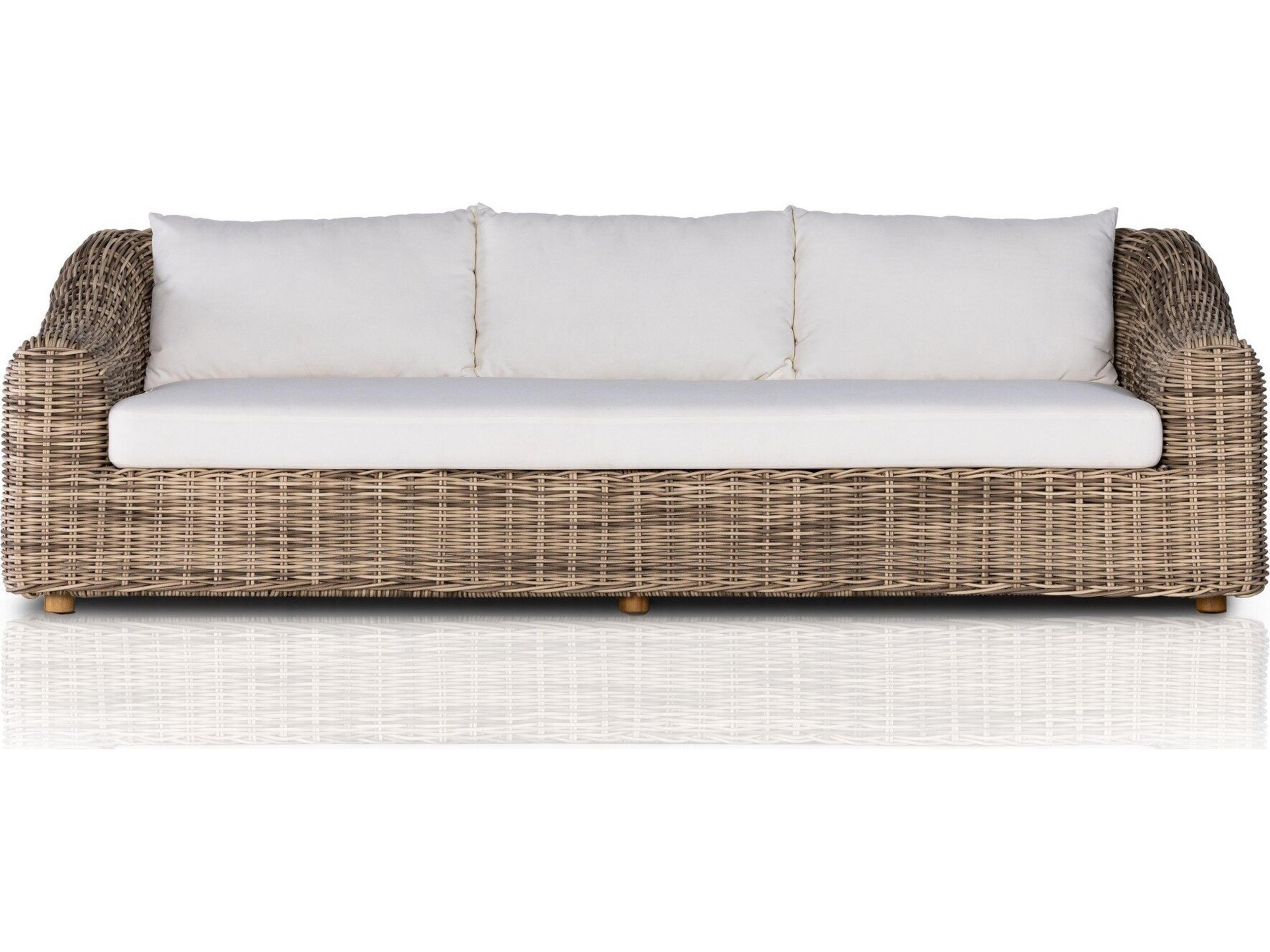 Four Hands Outdoor Pembrook Venao Ivory / Natural Teak / Chunky Sand Woven Sofa