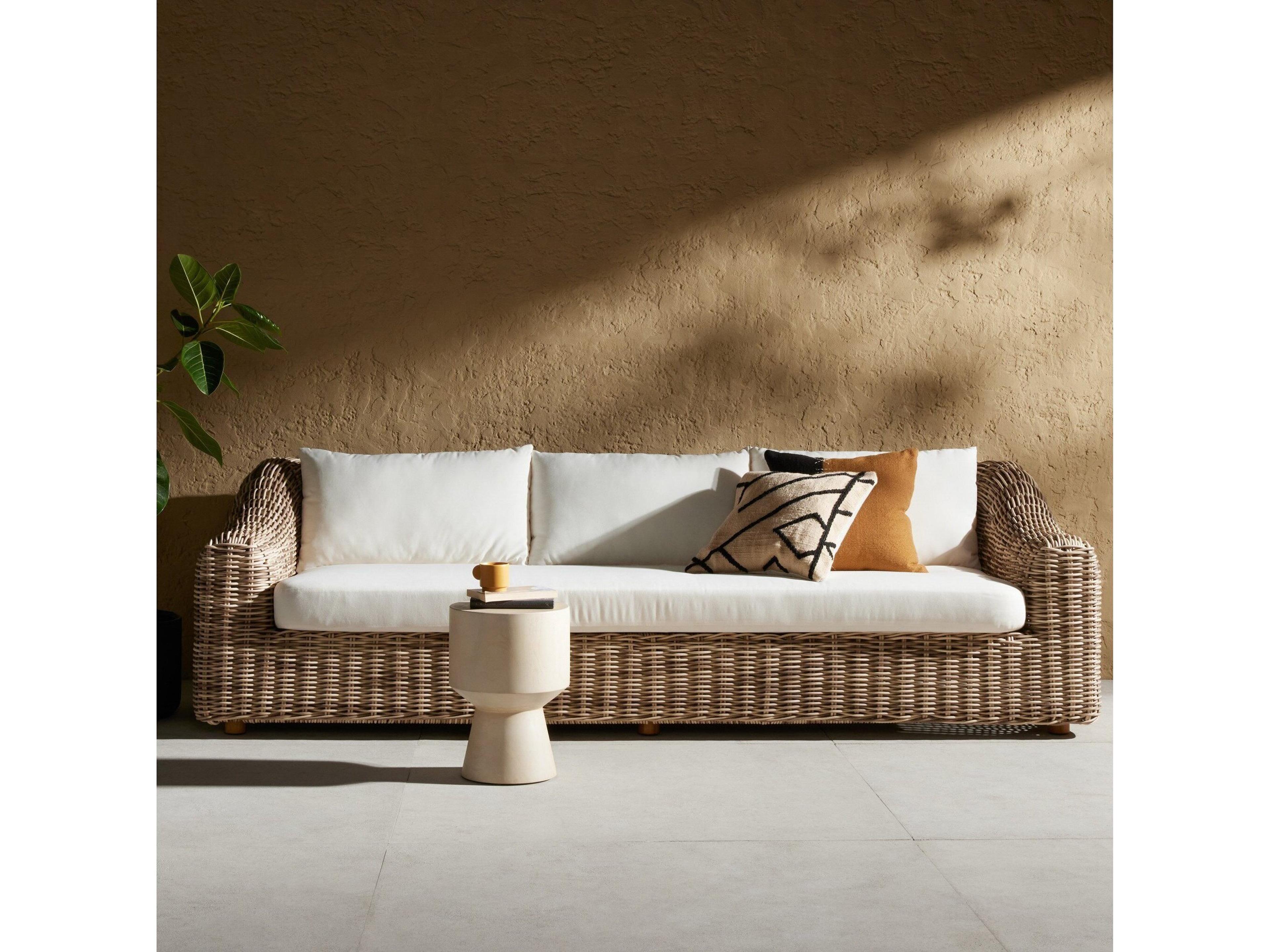 Four Hands Outdoor Pembrook Venao Ivory / Natural Teak / Chunky Sand Woven Sofa