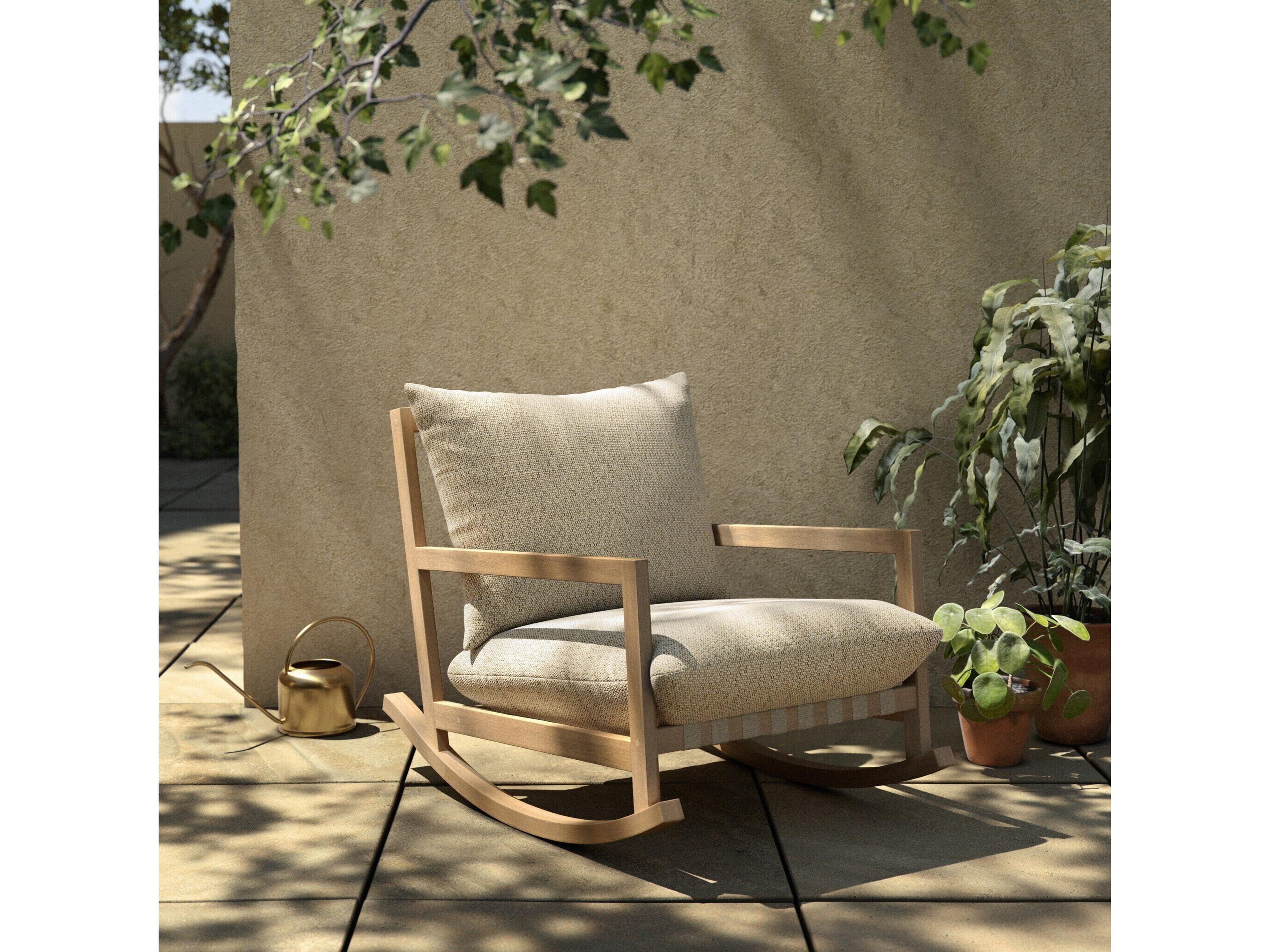 Luxecor Globetrotter Outdoor Washed Brown Rocking Lounge Chair with Faye Sand Cushion