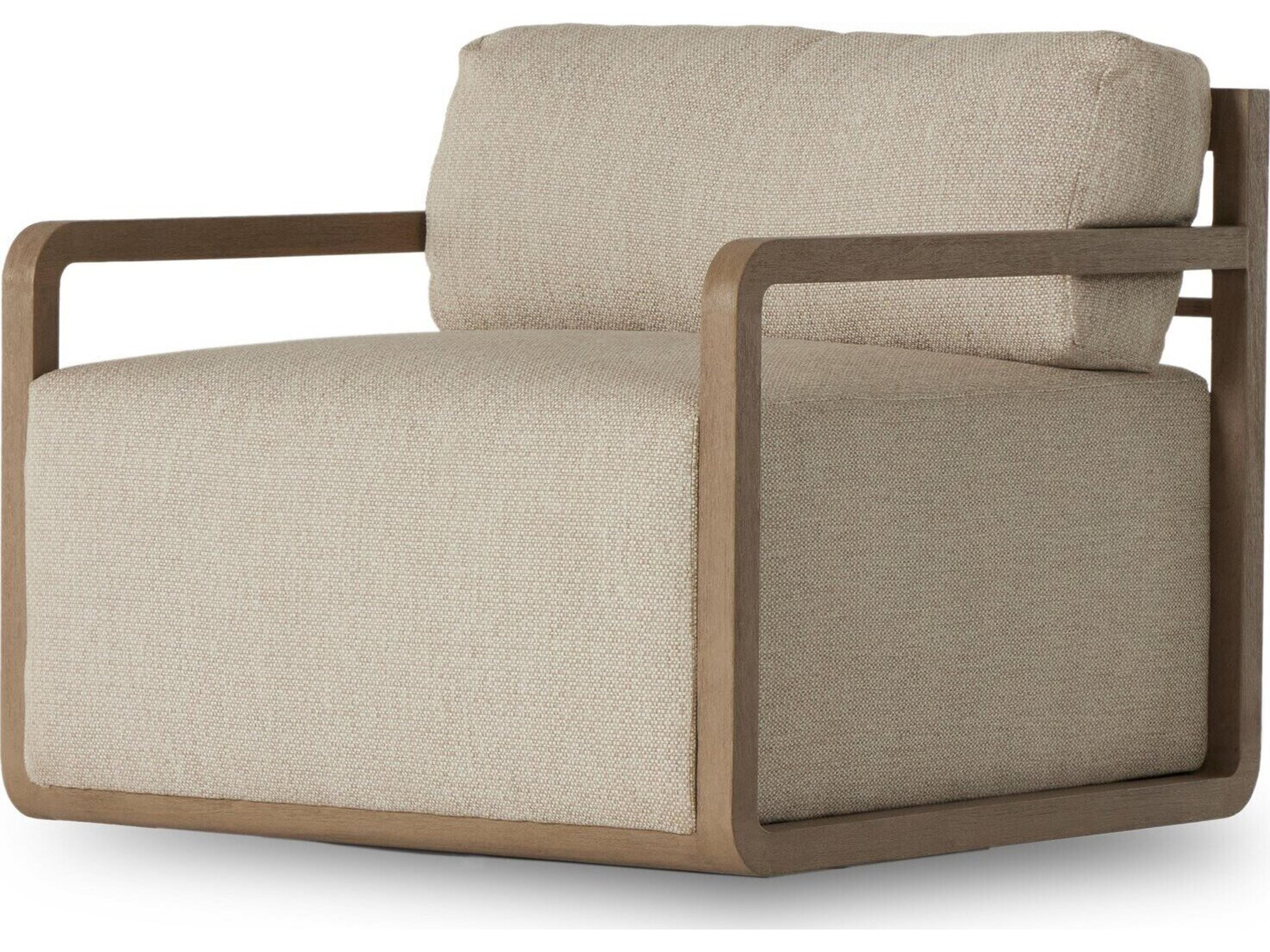 Solano Washed Brown Swivel Lounge Chair with Faye Sand Cushion