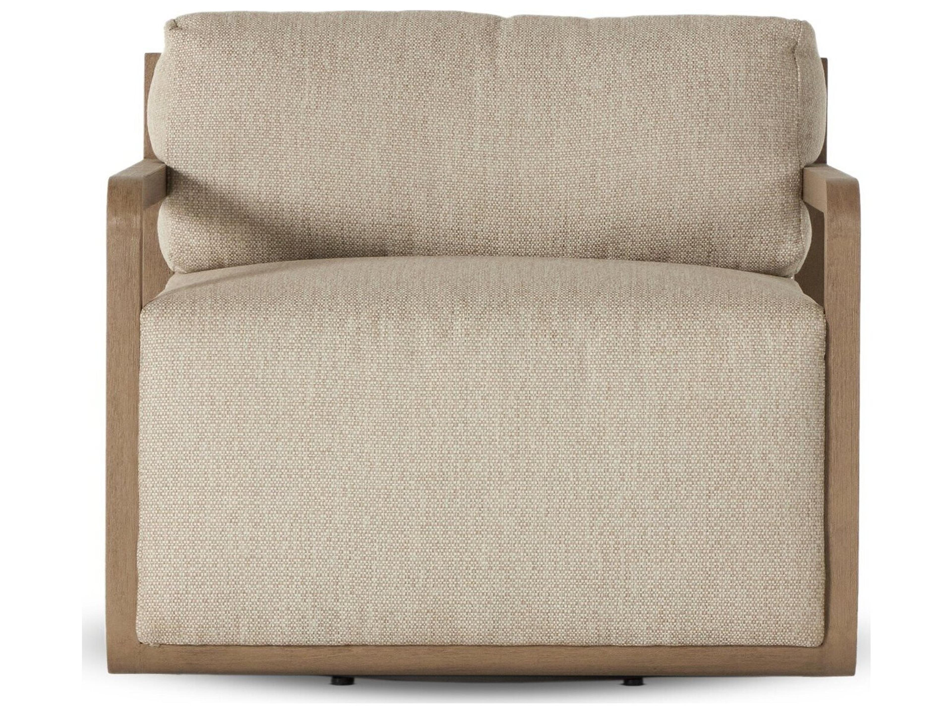 Luxecor Globetrotter Outdoor Washed Brown Swivel Lounge Chair with Faye Sand Cushion