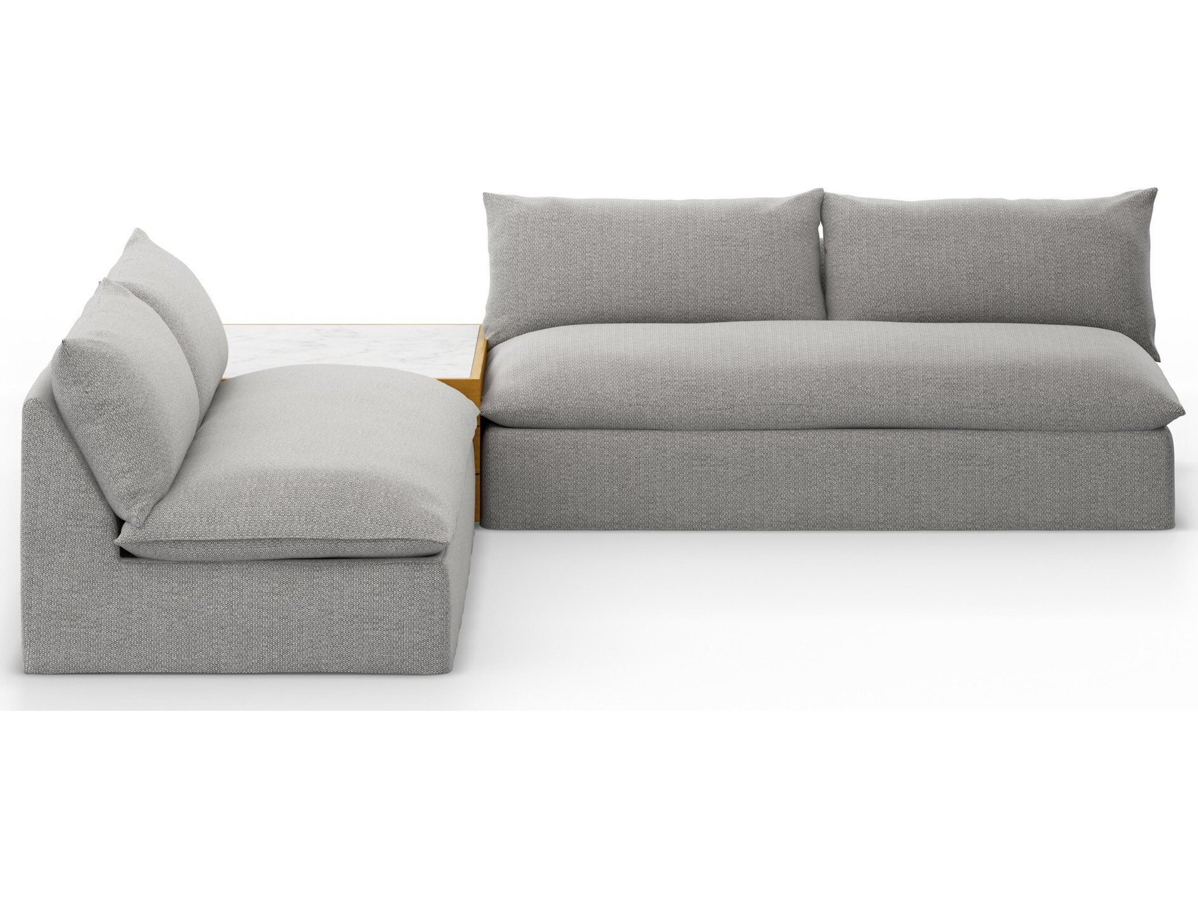 Luxecor Globetrotter Outdoor Natural Teak / White Marble Sectional Sofa with Faye Ash Cushion