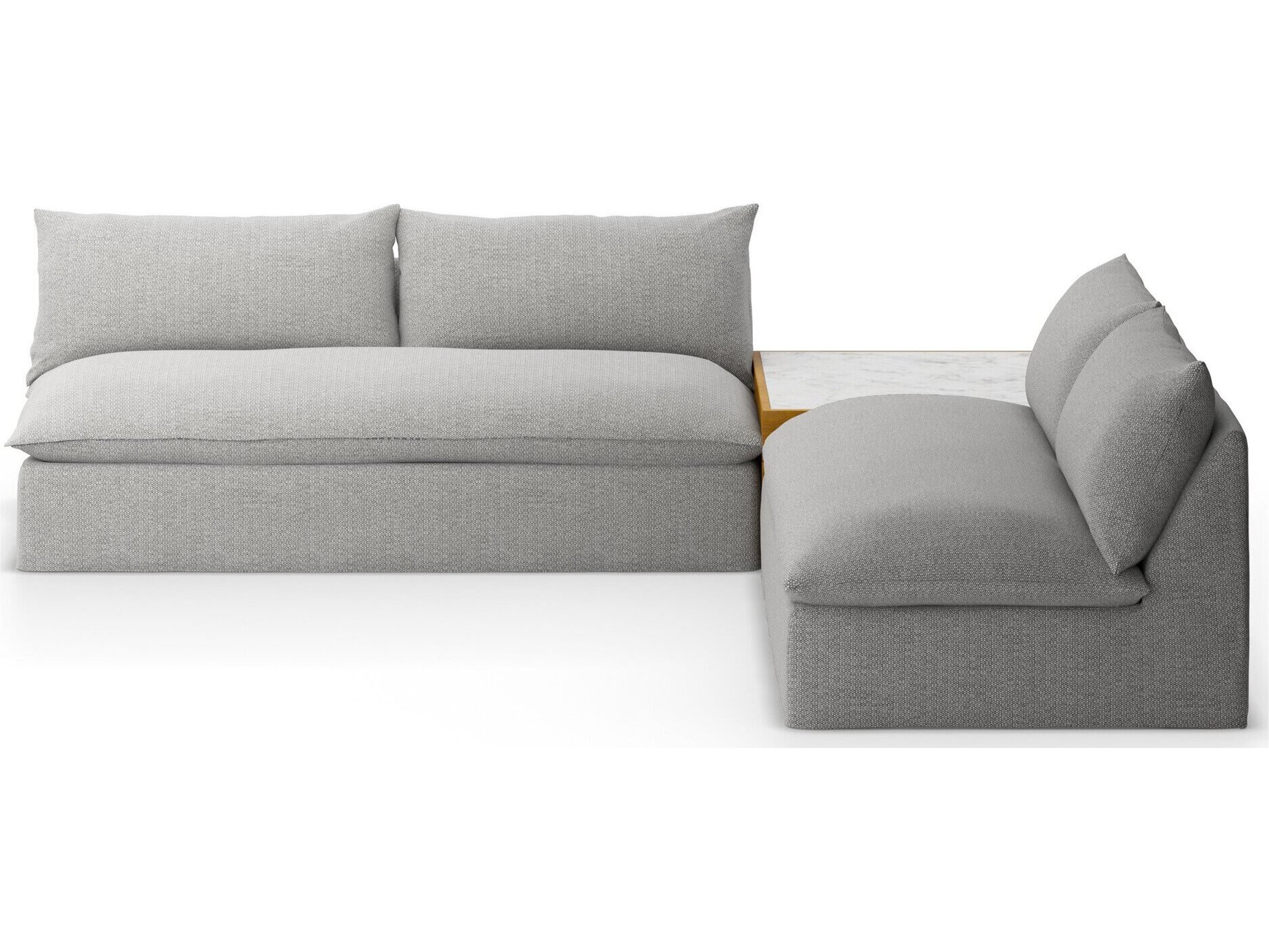 Luxecor Globetrotter Outdoor Natural Teak / White Marble Sectional Sofa with Faye Ash Cushion