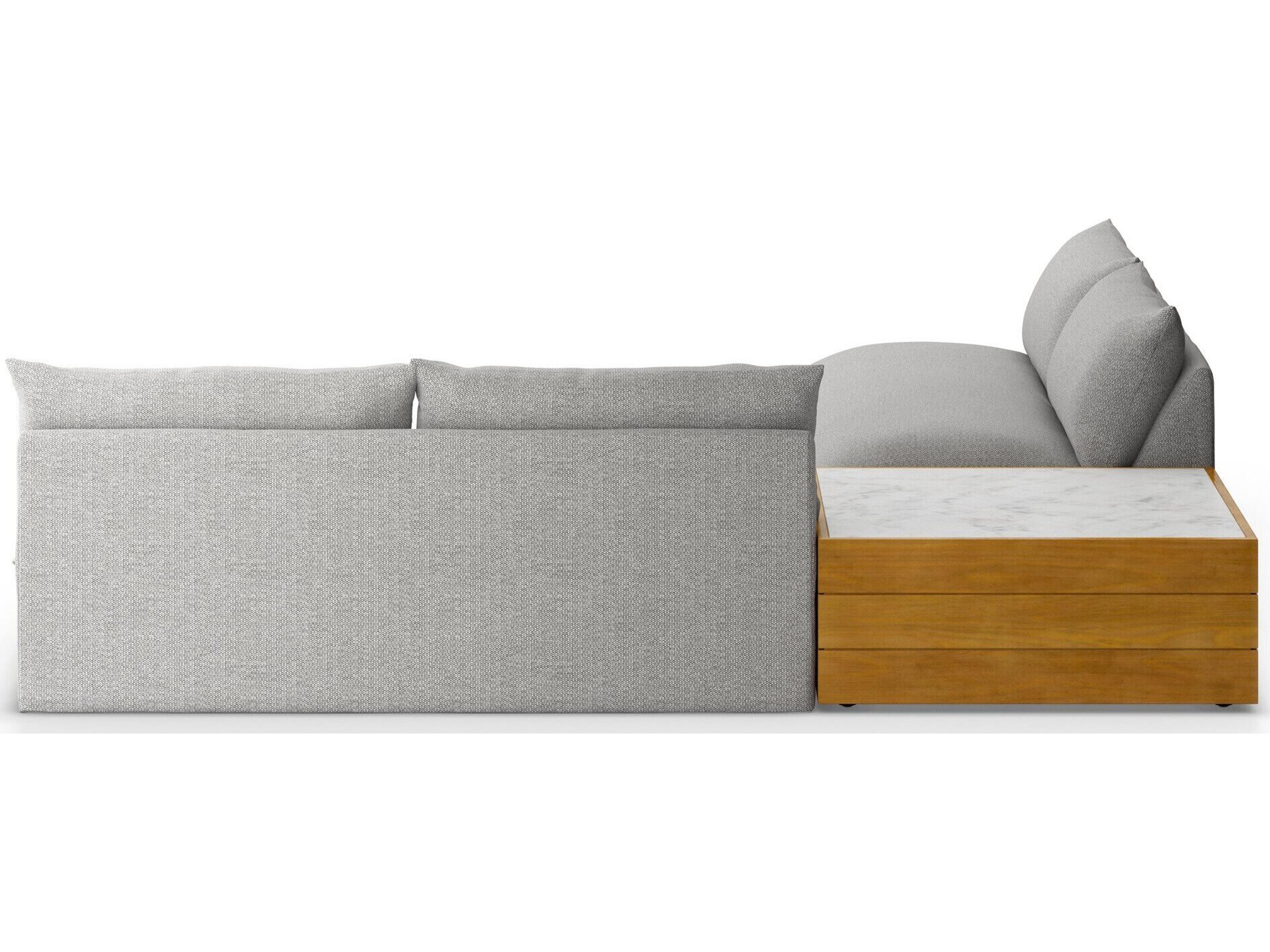 Luxecor Globetrotter Outdoor Natural Teak / White Marble Sectional Sofa with Faye Ash Cushion