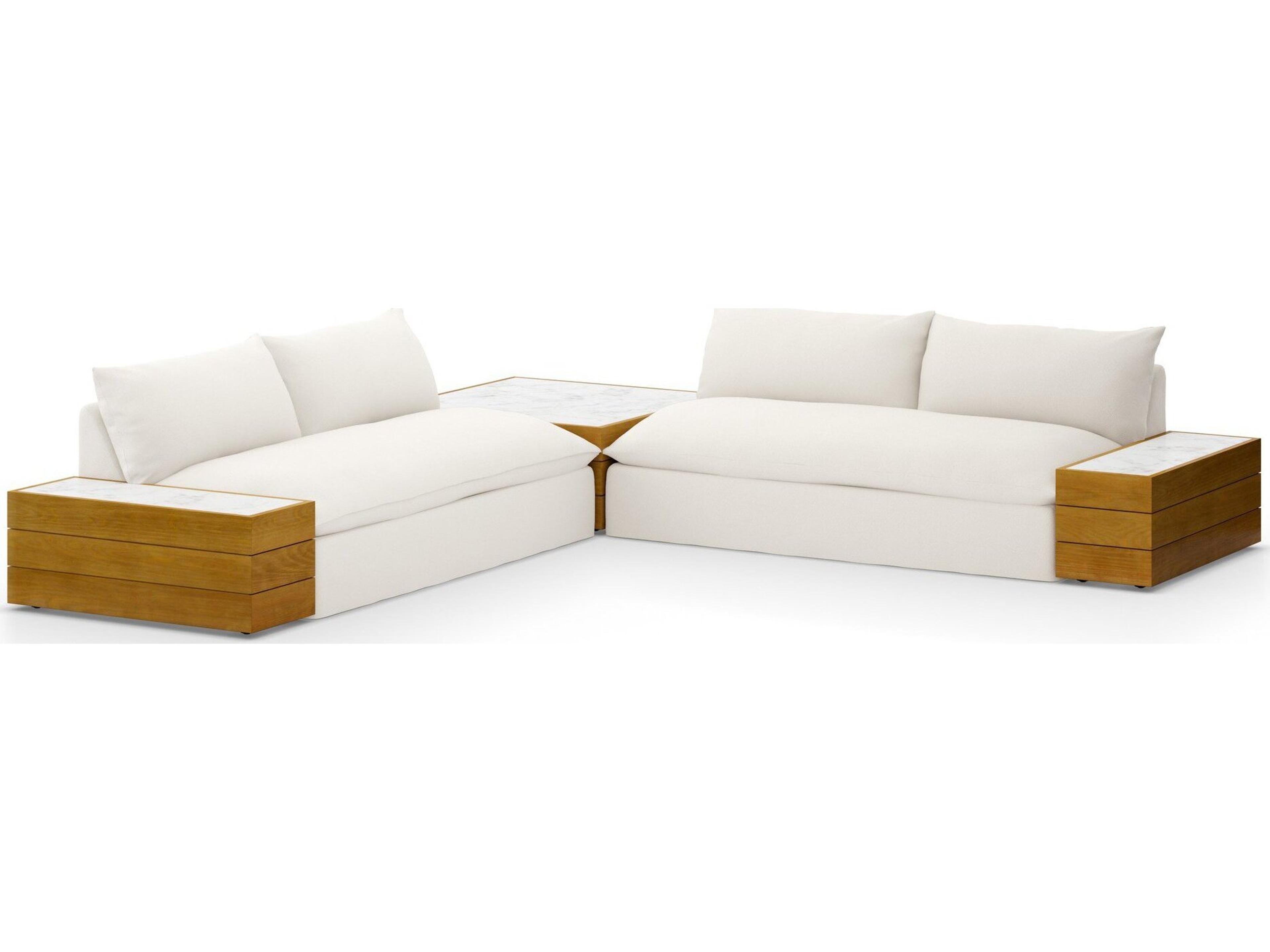 Solano Natural Teak / White Marble Sectional Sofa with Faye Cream Cushion