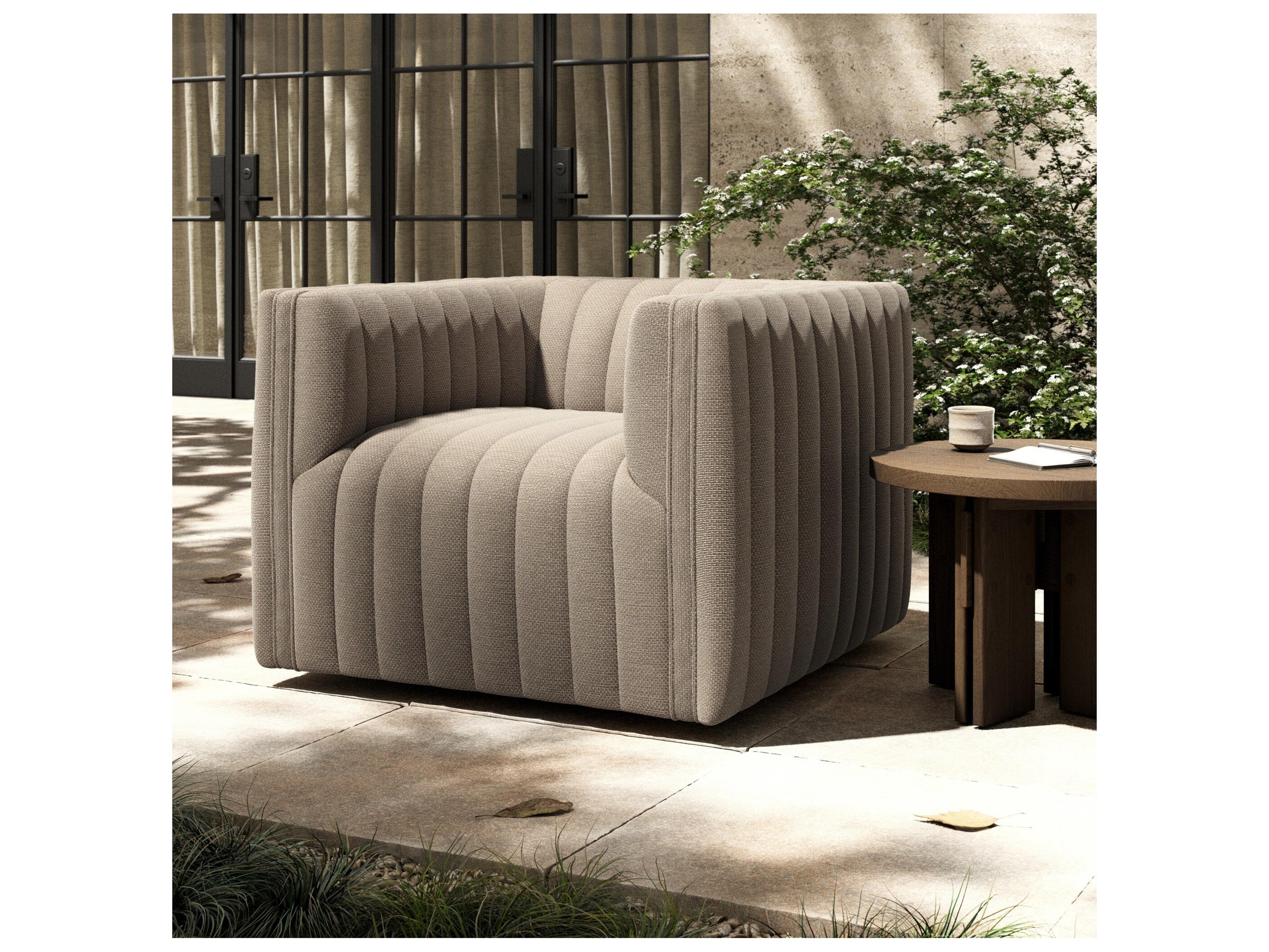 Four Hands Outdoor Solano Augustine Fabric Cushion Swivel Lounge Chair in Casa Grey